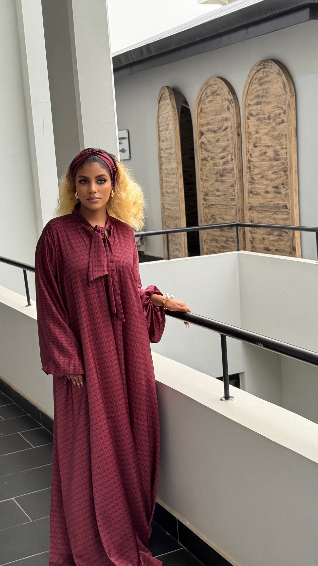 FA BURGUNDY TEXTURED SILK KAFTAN