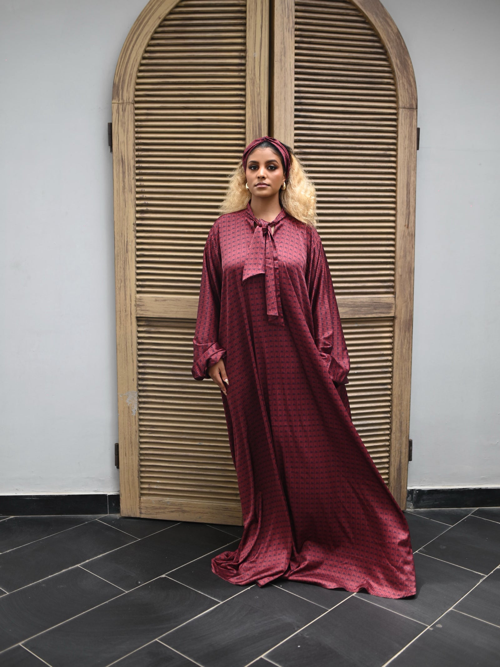 FA BURGUNDY TEXTURED SILK KAFTAN