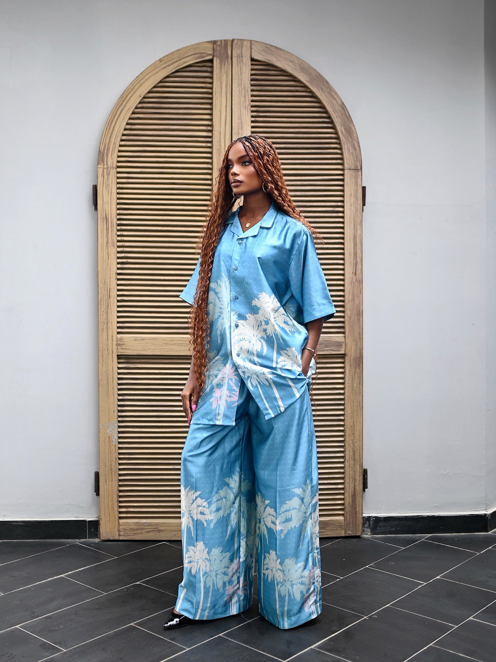 AZURE PALM PRINT SET