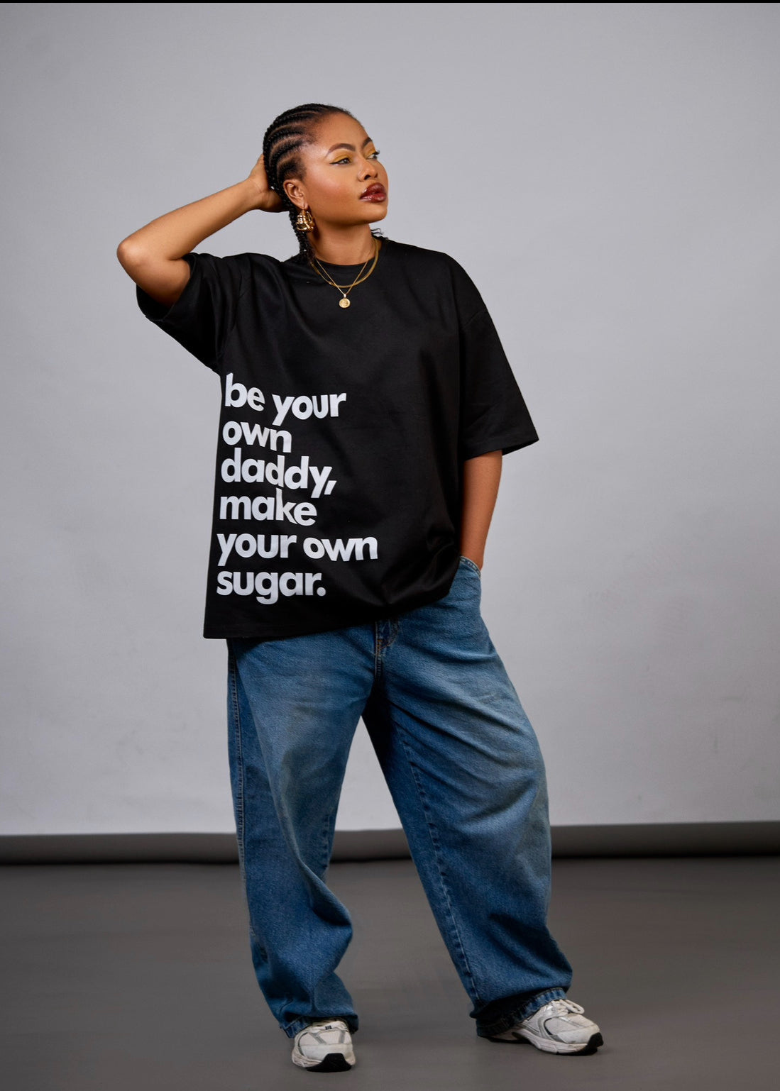 Oversized T-shirt - “Be your own Daddy” slogan (Black)