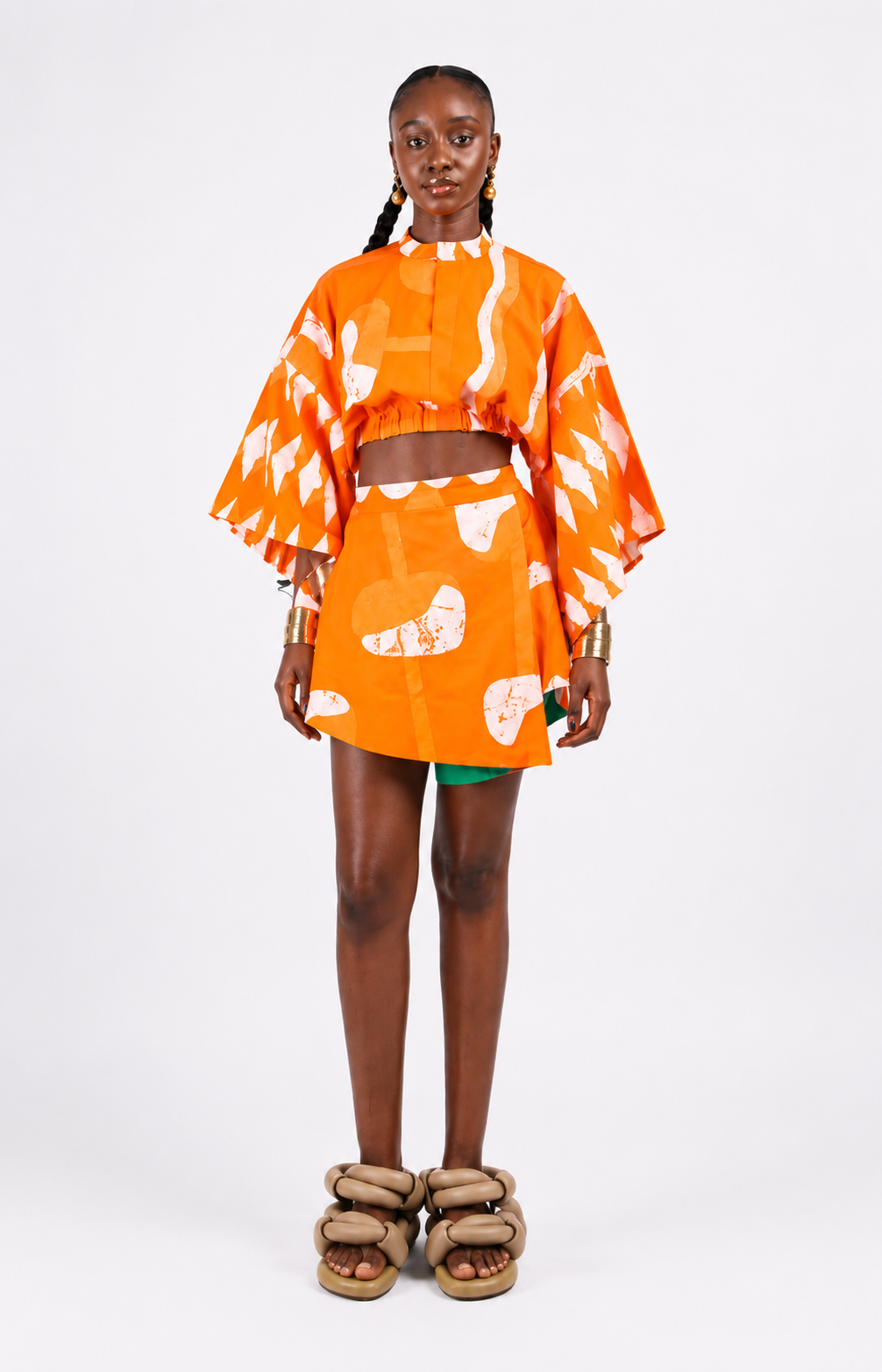white and tangerine multiprint mini iro skirt