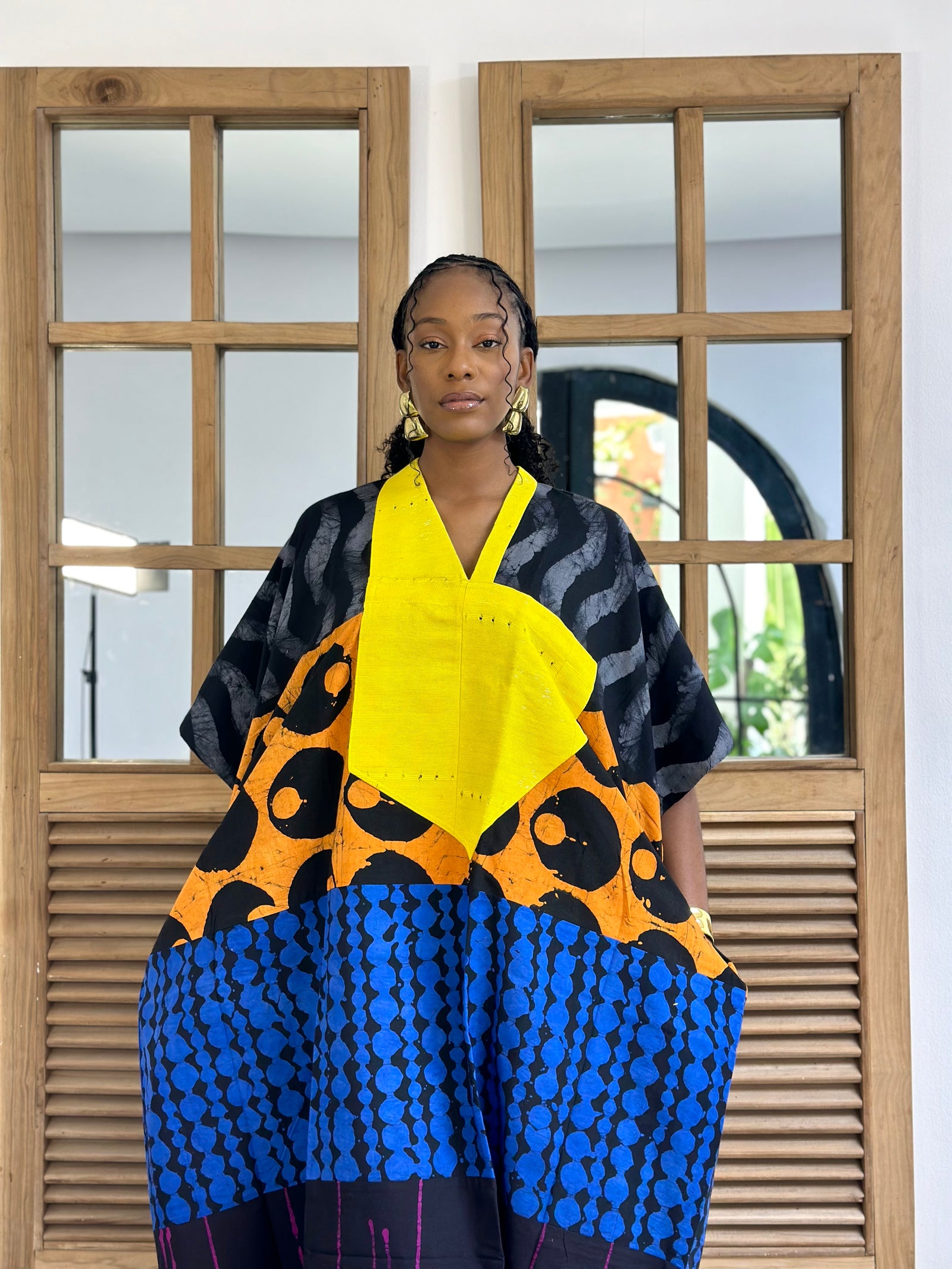 dark multicolour agbada with yellow asooke 