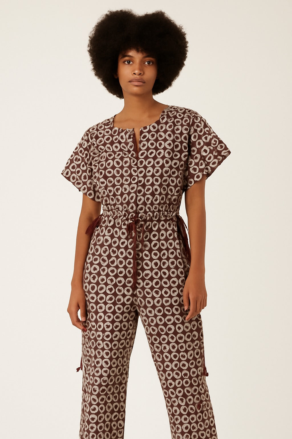 SARO DARK BROWN AND WHITE JUMPSUIT
