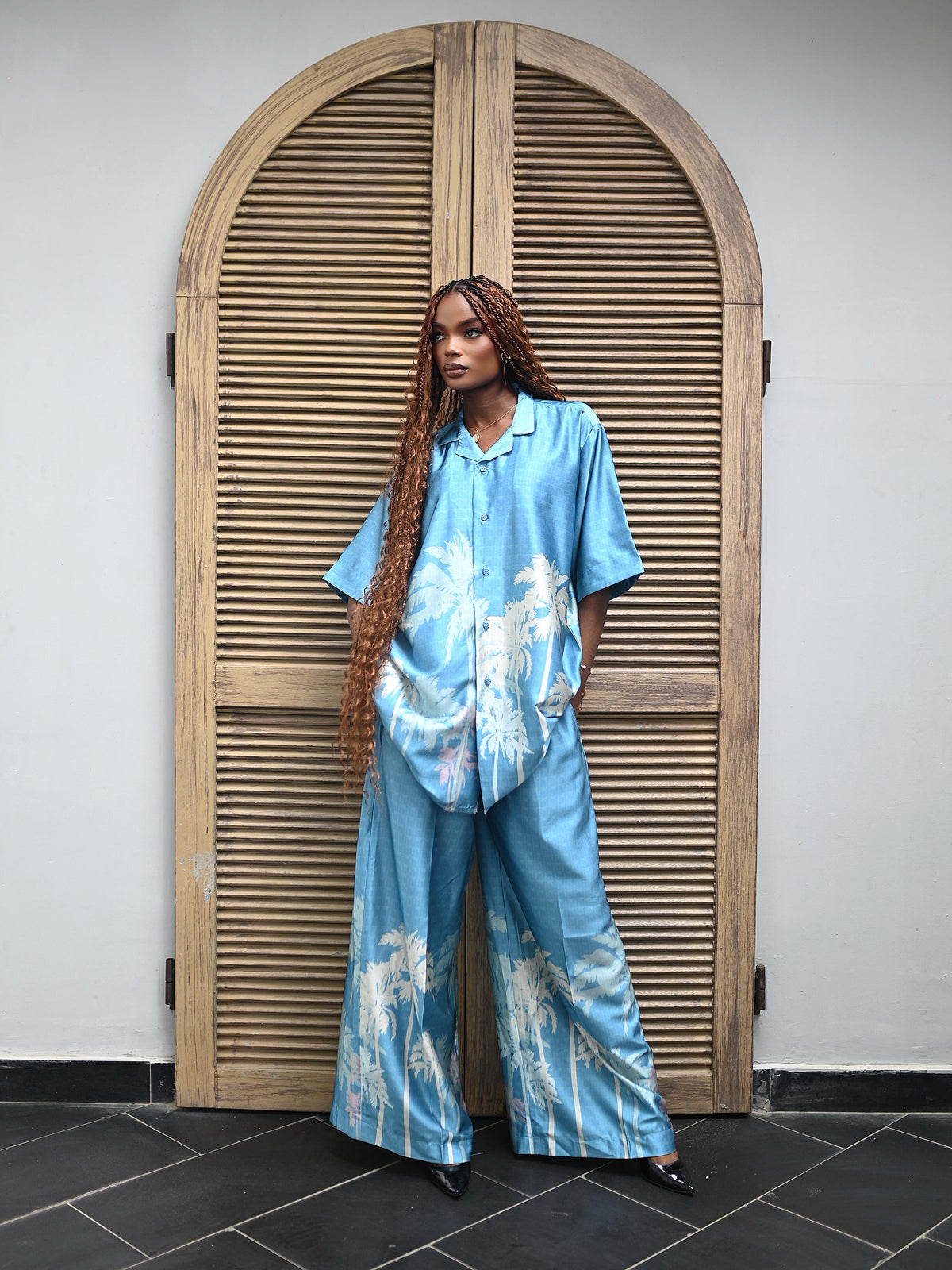 AZURE PALM PRINT SET