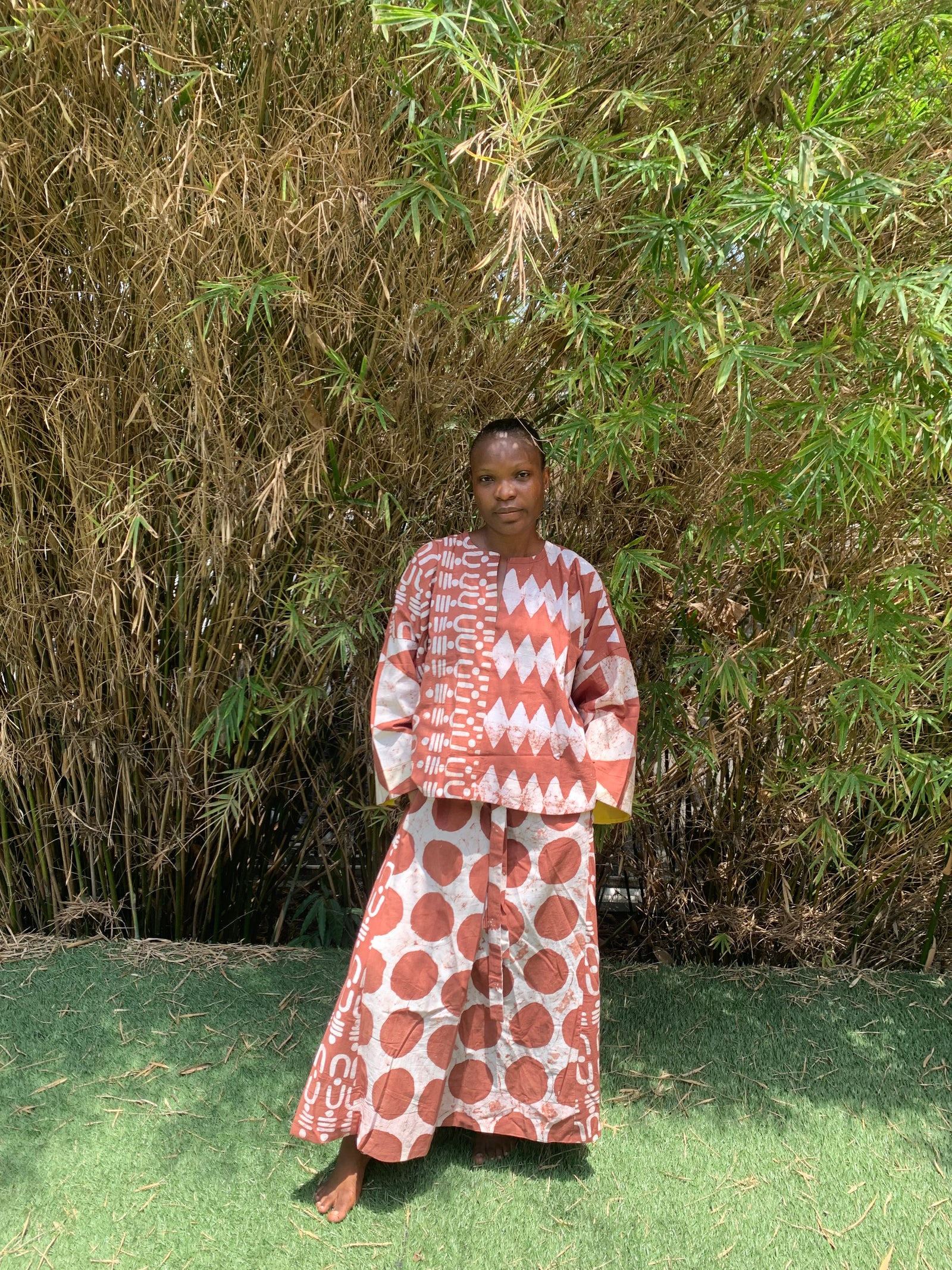 coffee brown and white multiprint midi skirt
