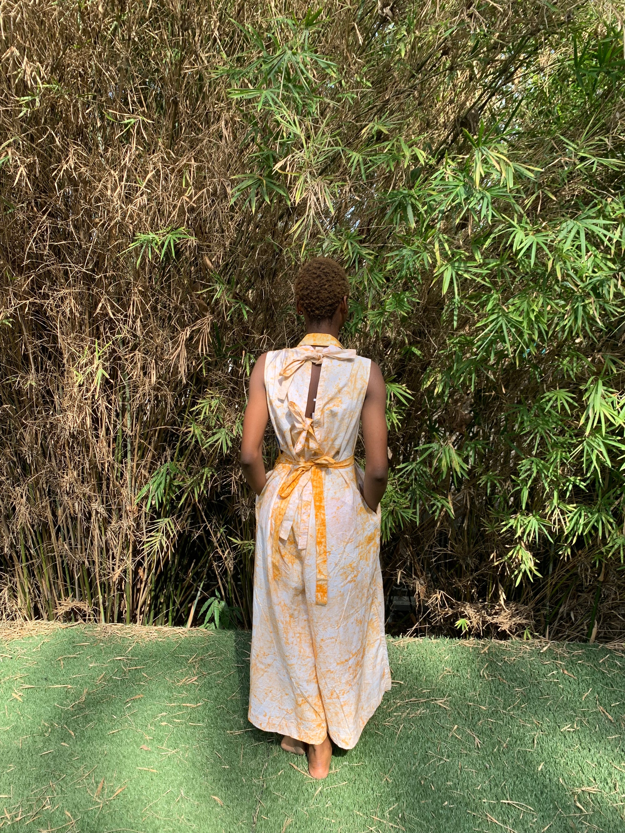 peach and white crackle jumpsuit