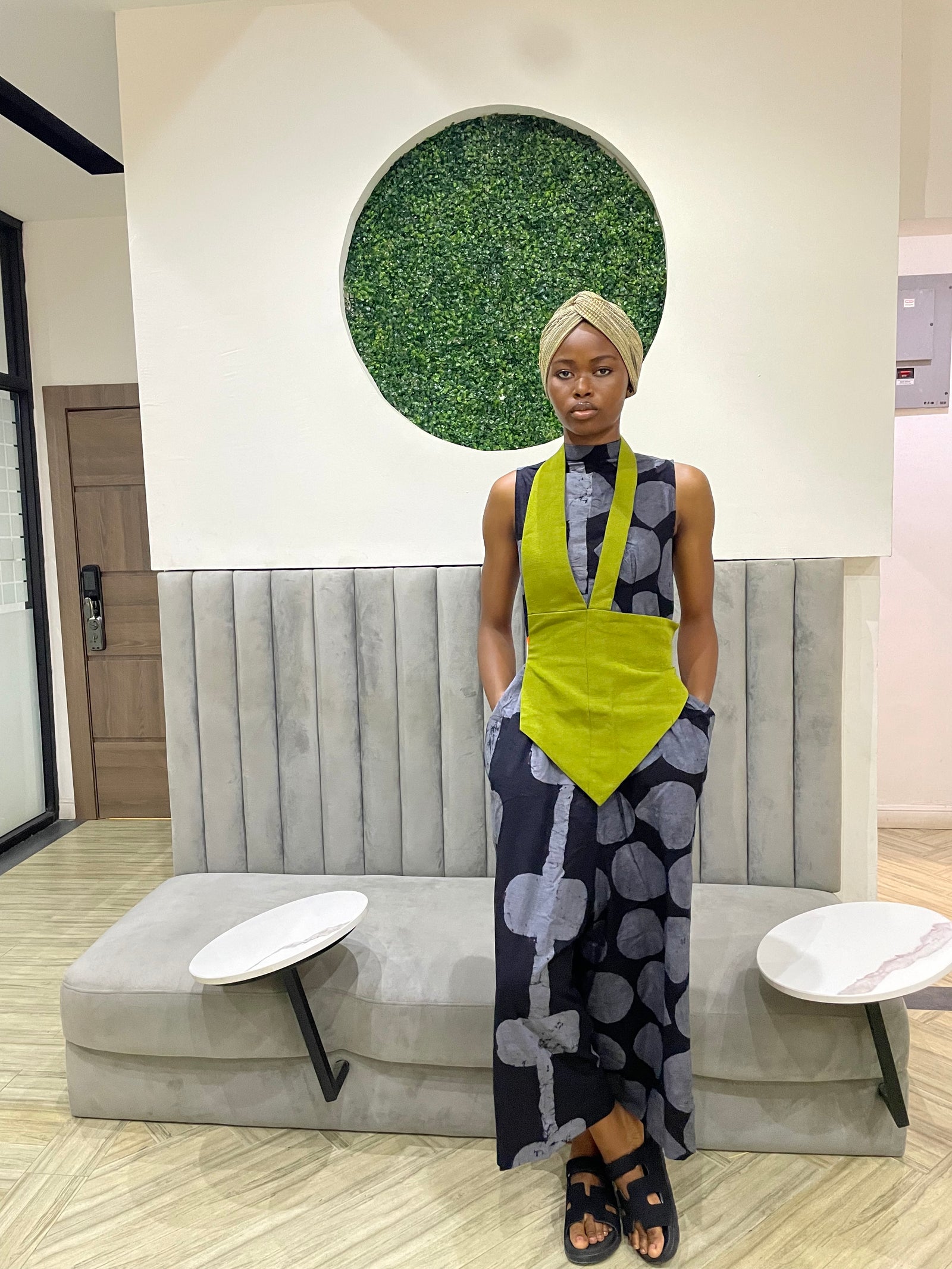 grey and black multiprint jumpsuit