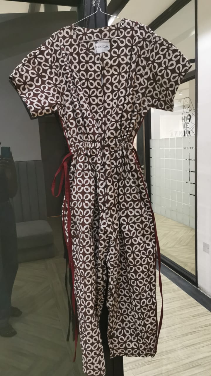 SARO DARK BROWN AND WHITE JUMPSUIT
