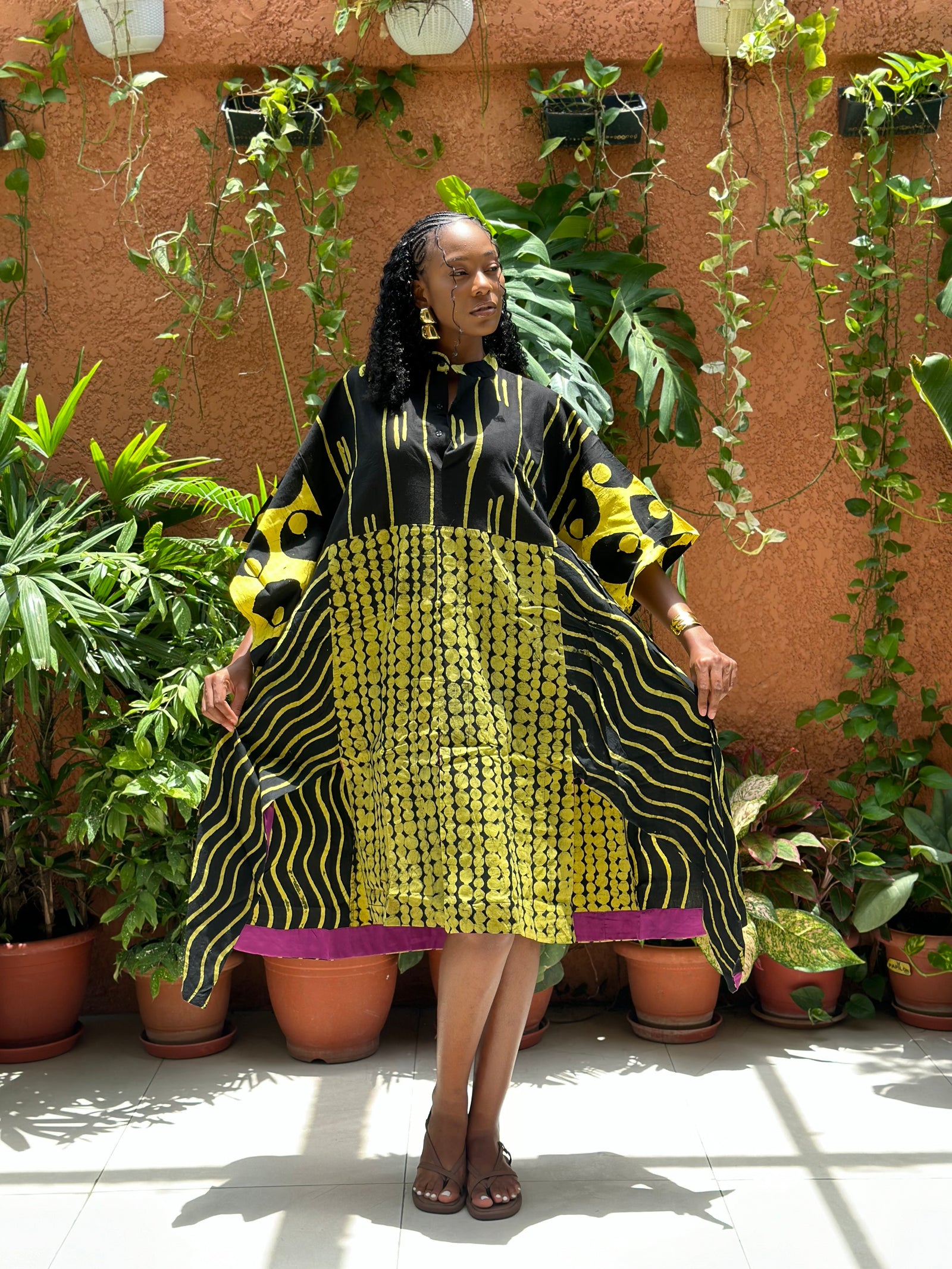 yellow and black multiprint shirt dress 