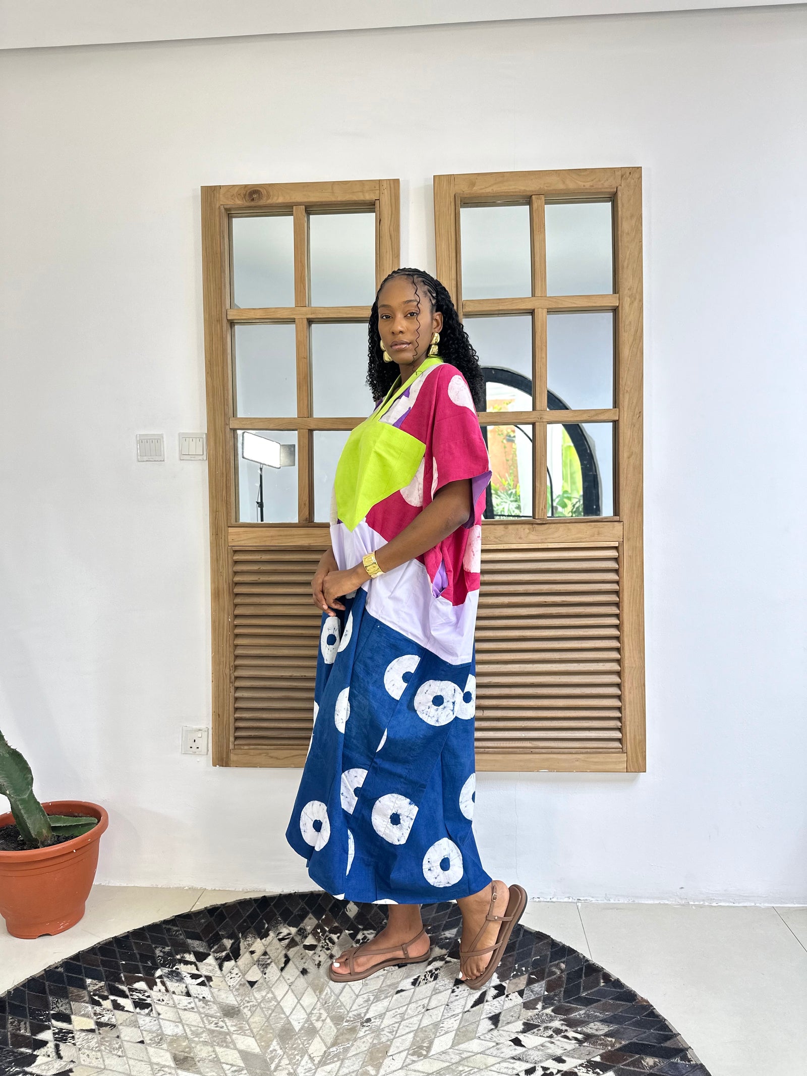 lilac and white multicolour midi agbada with asooke collar 