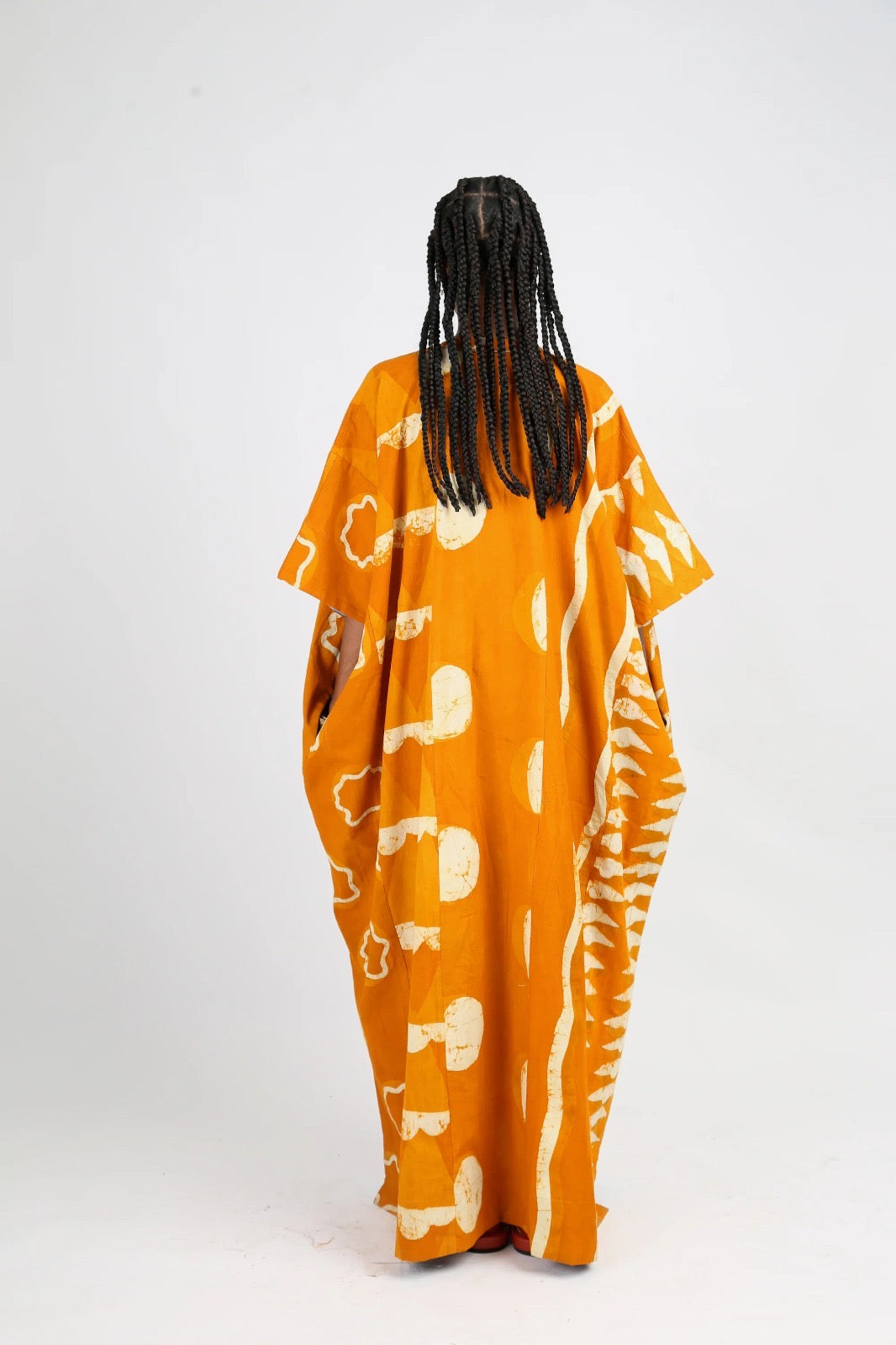 white and golden yellow multiprint jalabiya
