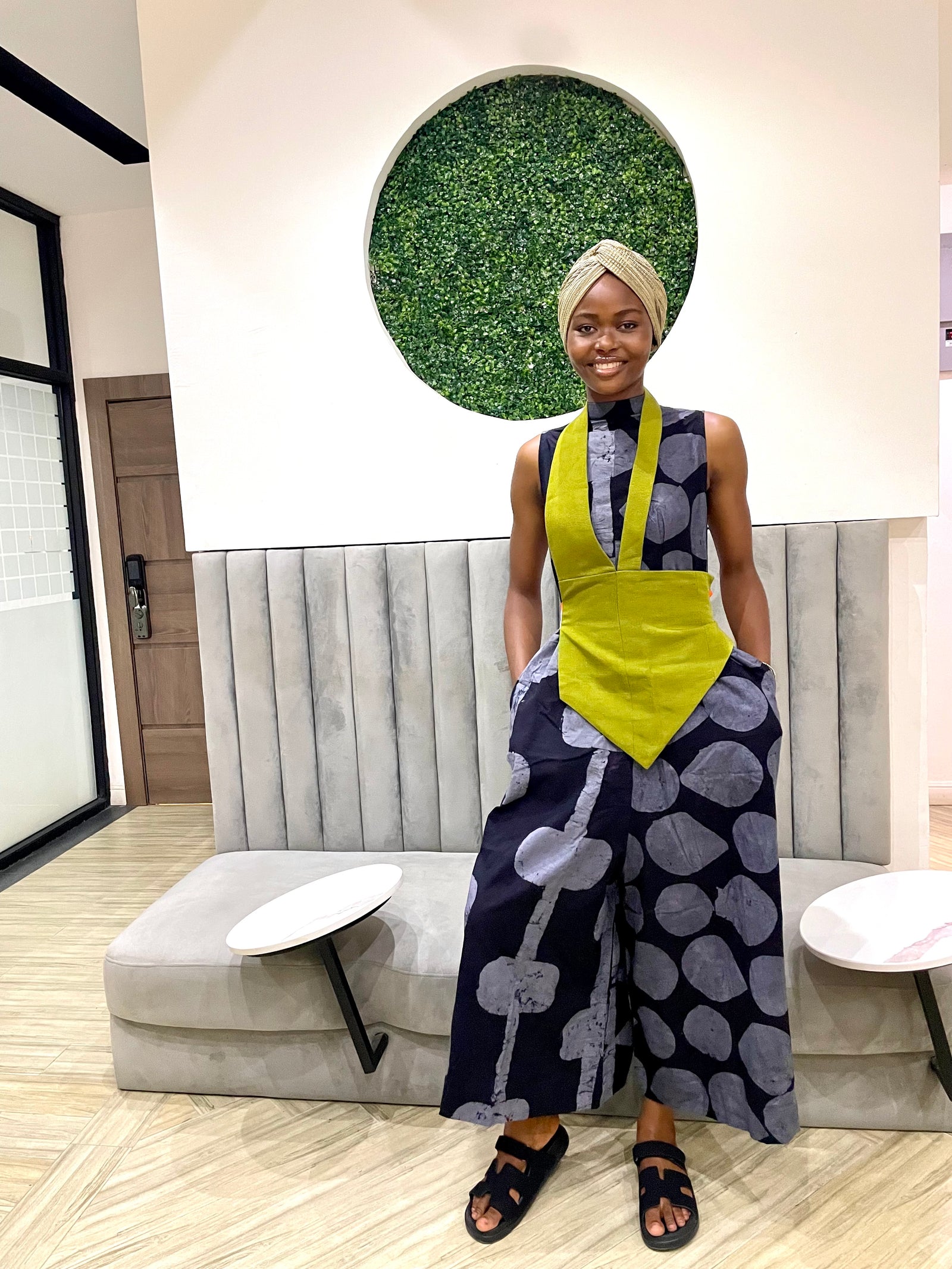 grey and black multiprint jumpsuit