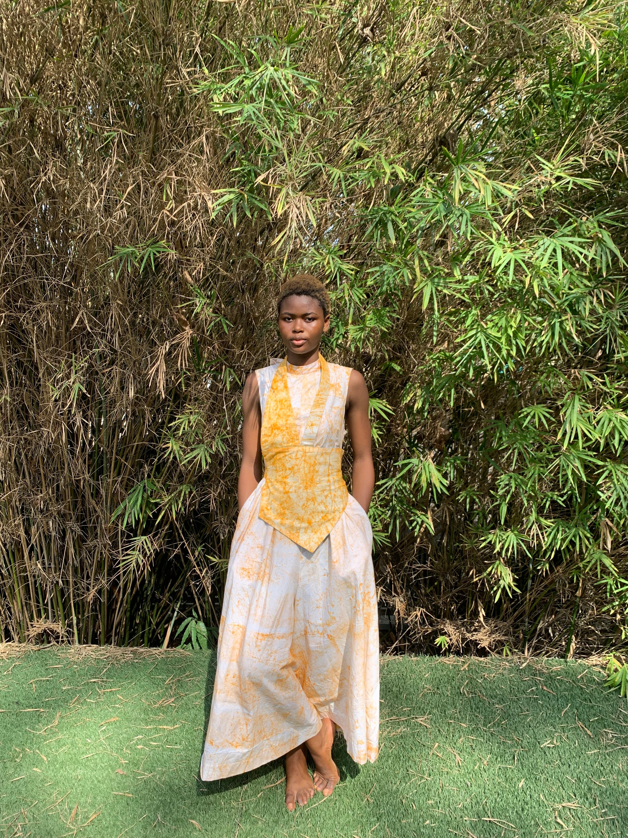 peach and white crackle jumpsuit