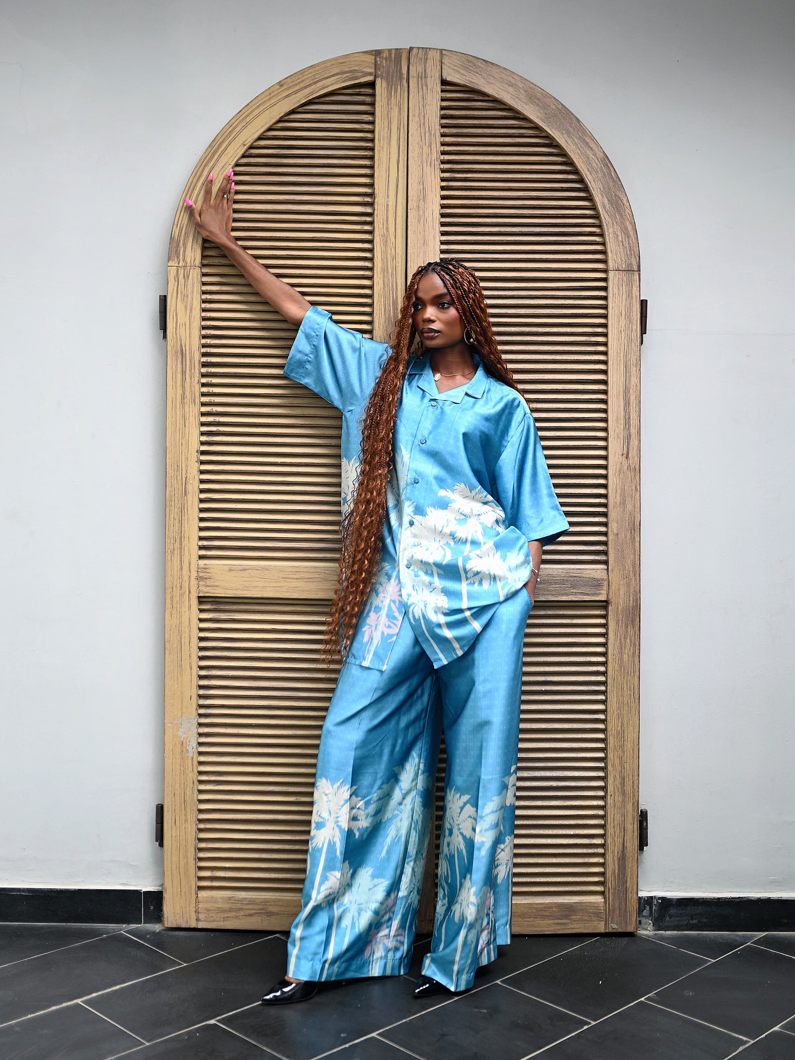 AZURE PALM PRINT SET