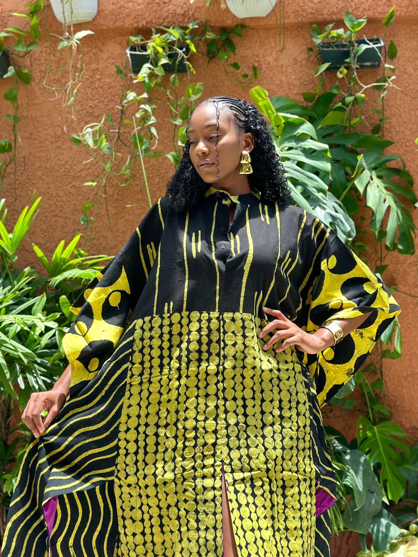 yellow and black multiprint shirt dress 