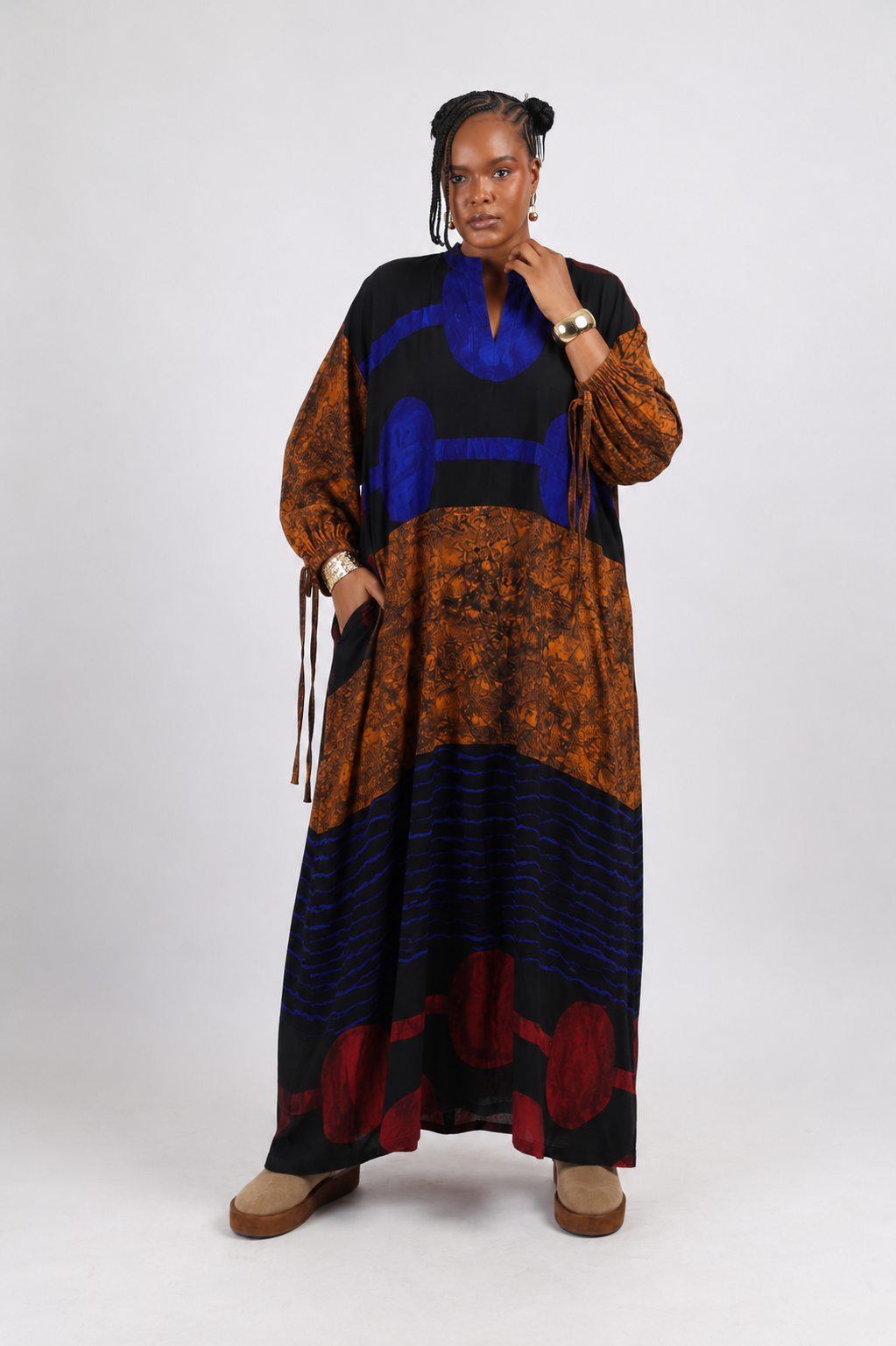 blue and black multicolour chifon slip dress