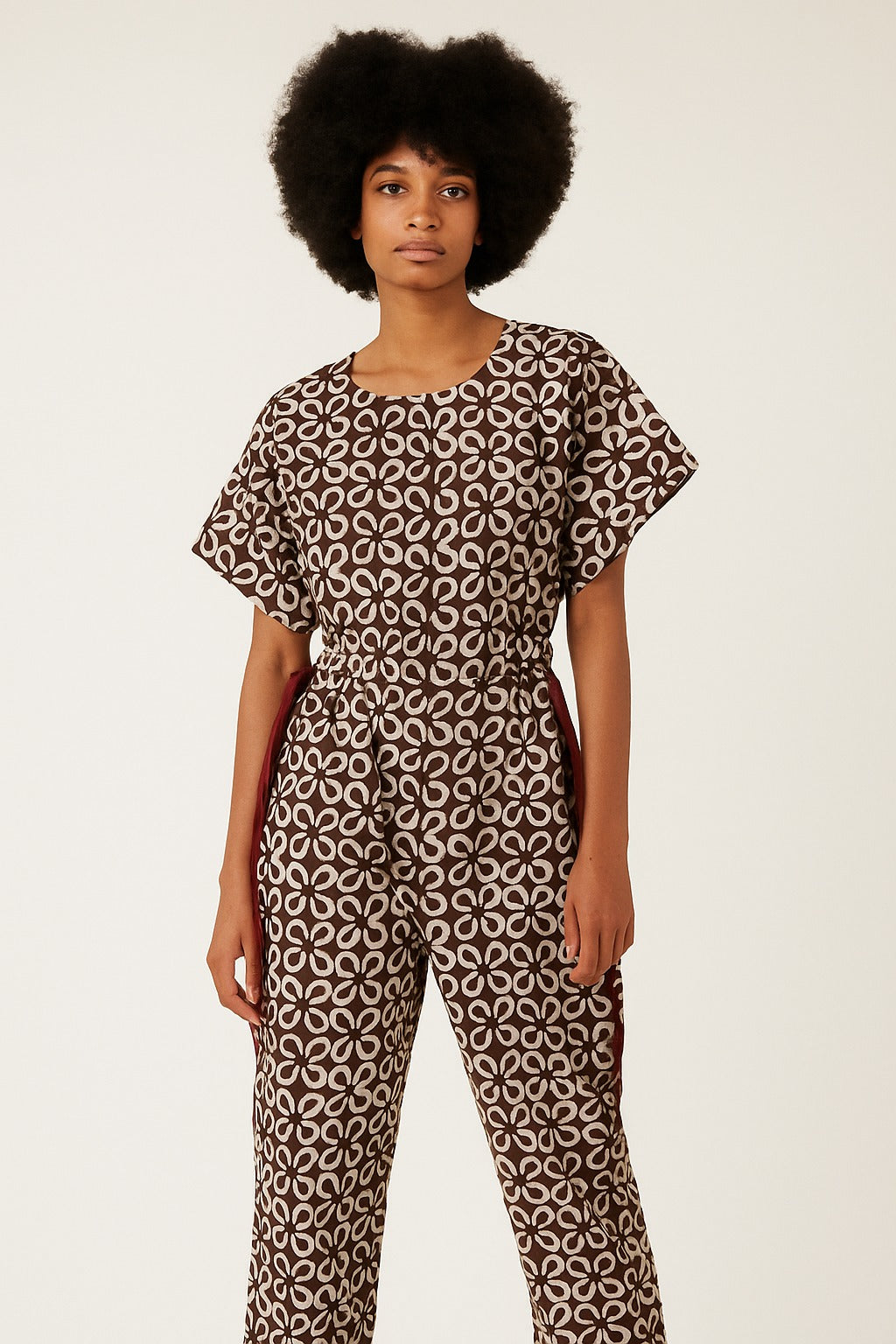 SARO DARK BROWN AND WHITE JUMPSUIT