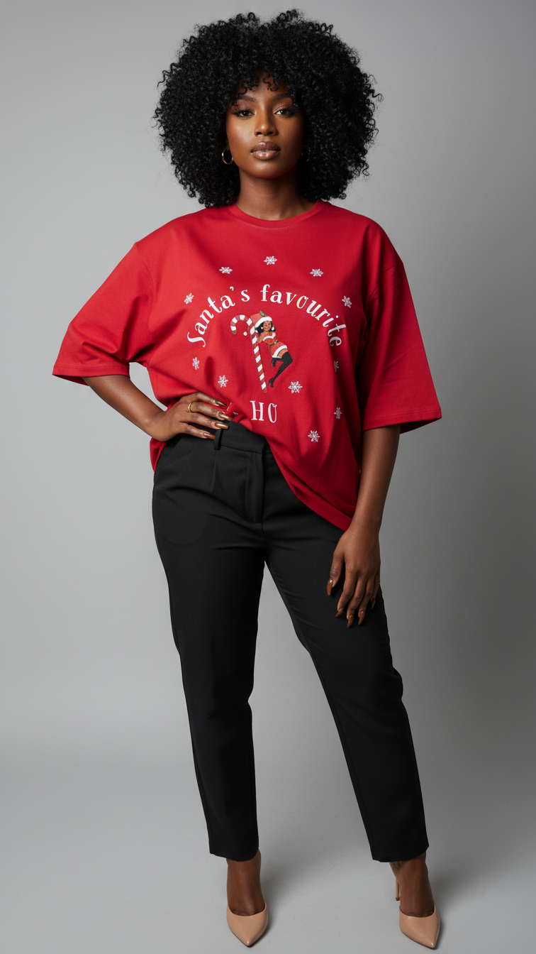 Oversized T-shirt - “Santa's Favourite Ho” (Red)