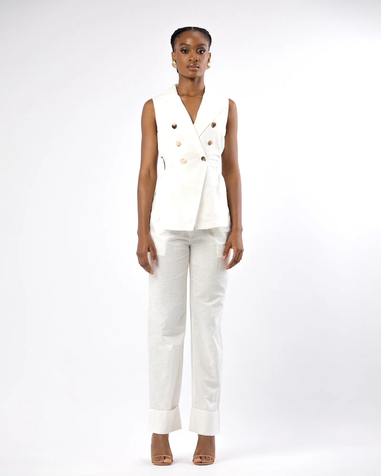 NELIA WAISTCOAT AND PANT SET in Ivory OZINNA