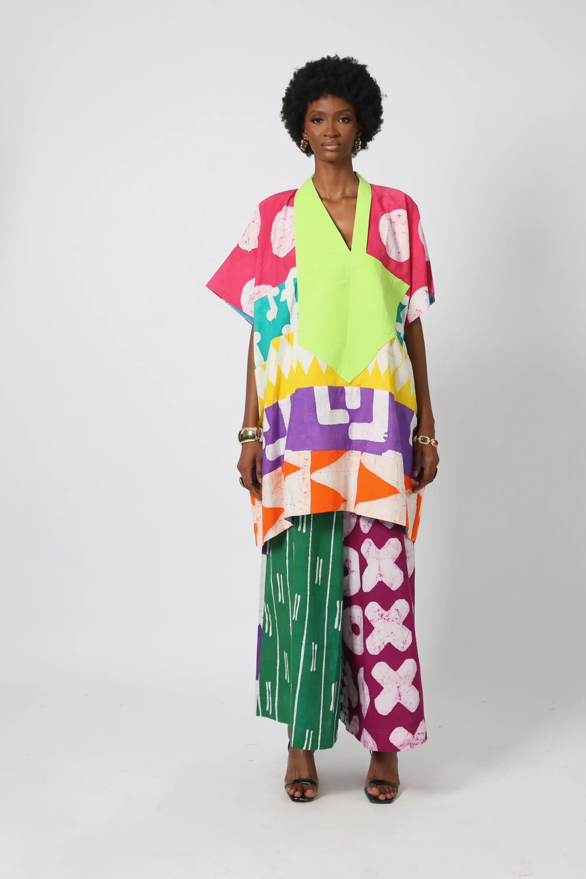 bright multicolored mini agbada with lemon asooke collar