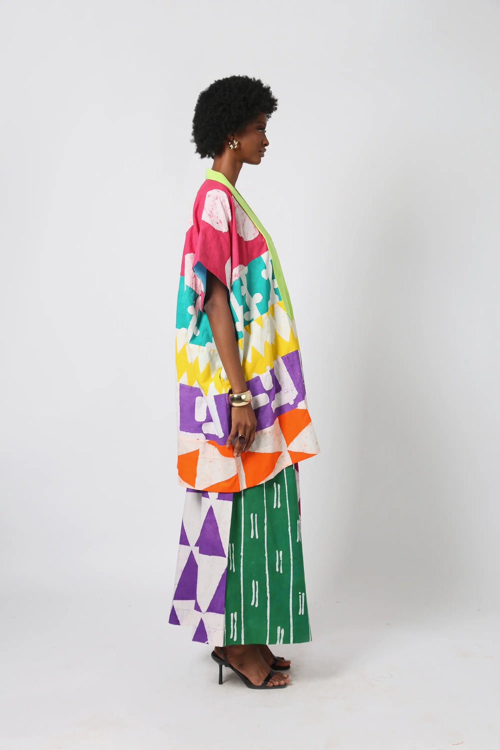 bright multicolored mini agbada with lemon asooke collar