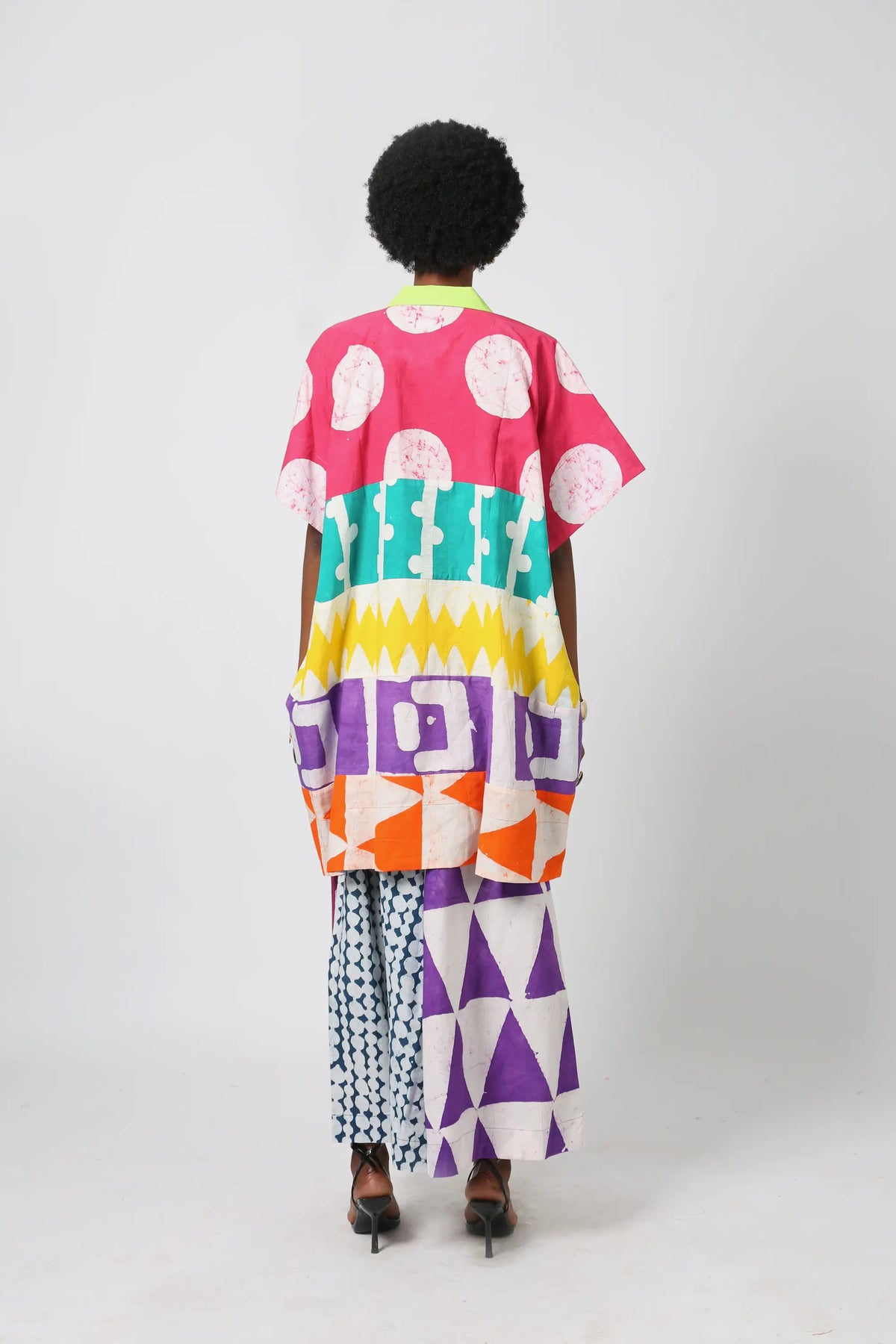 bright multicolored mini agbada with lemon asooke collar