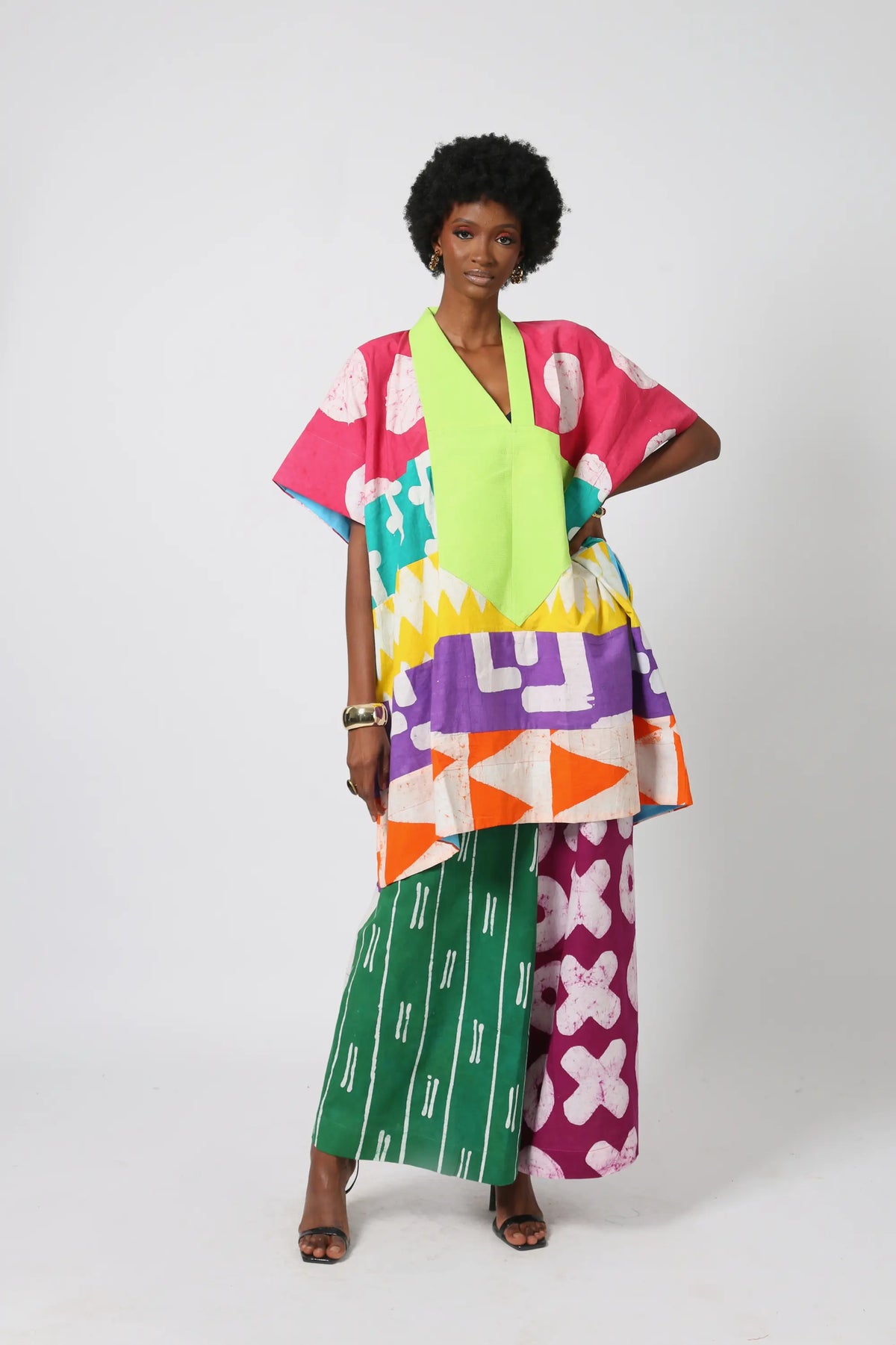 bright multicolored mini agbada with lemon asooke collar