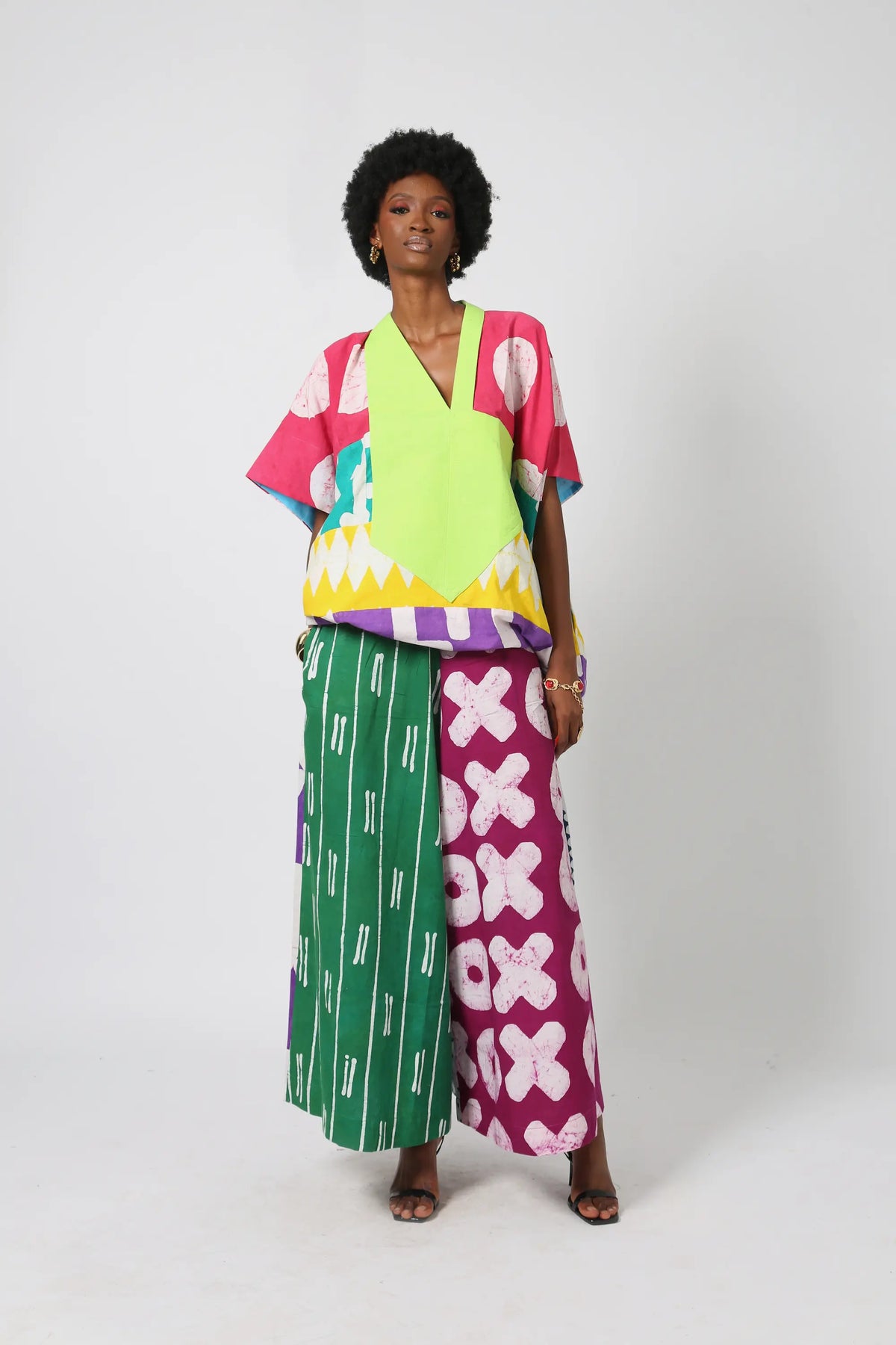 bright multicolored mini agbada with lemon asooke collar