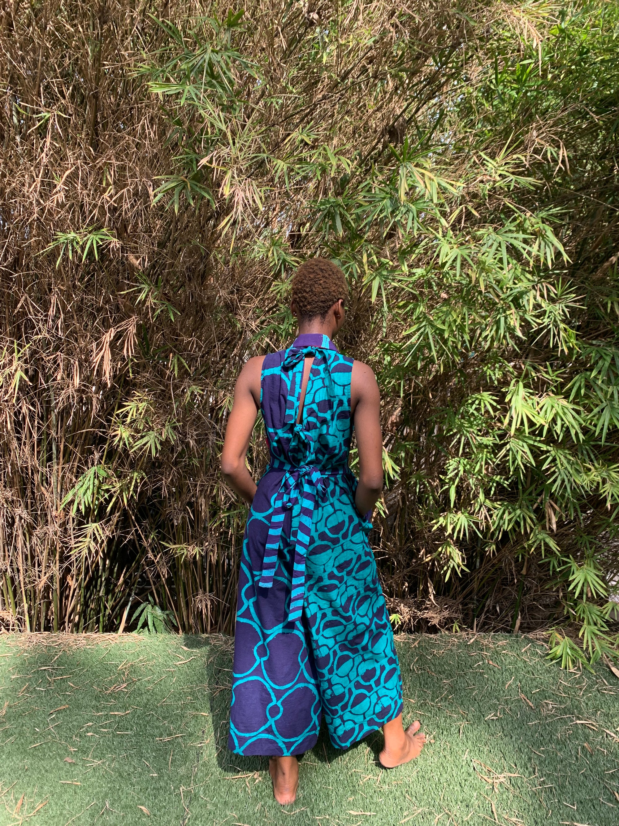 green and black swirl multiprint jumpsuit