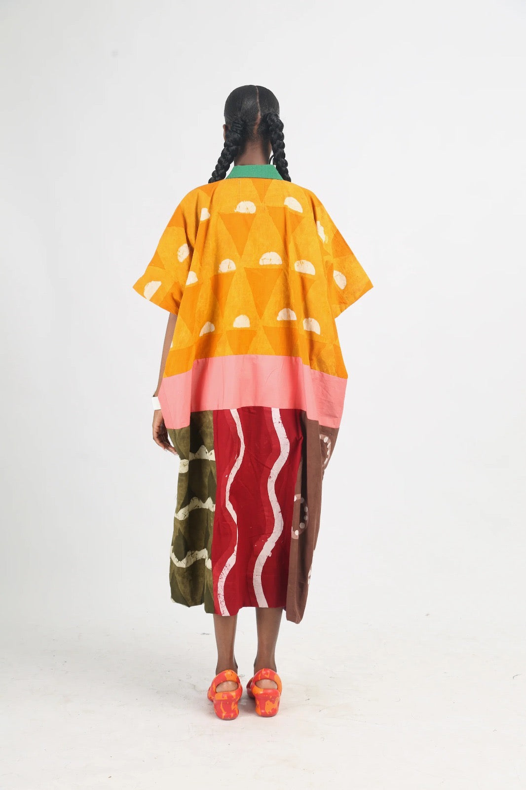 golden yellow multicolour midi agbada with asooke collar
