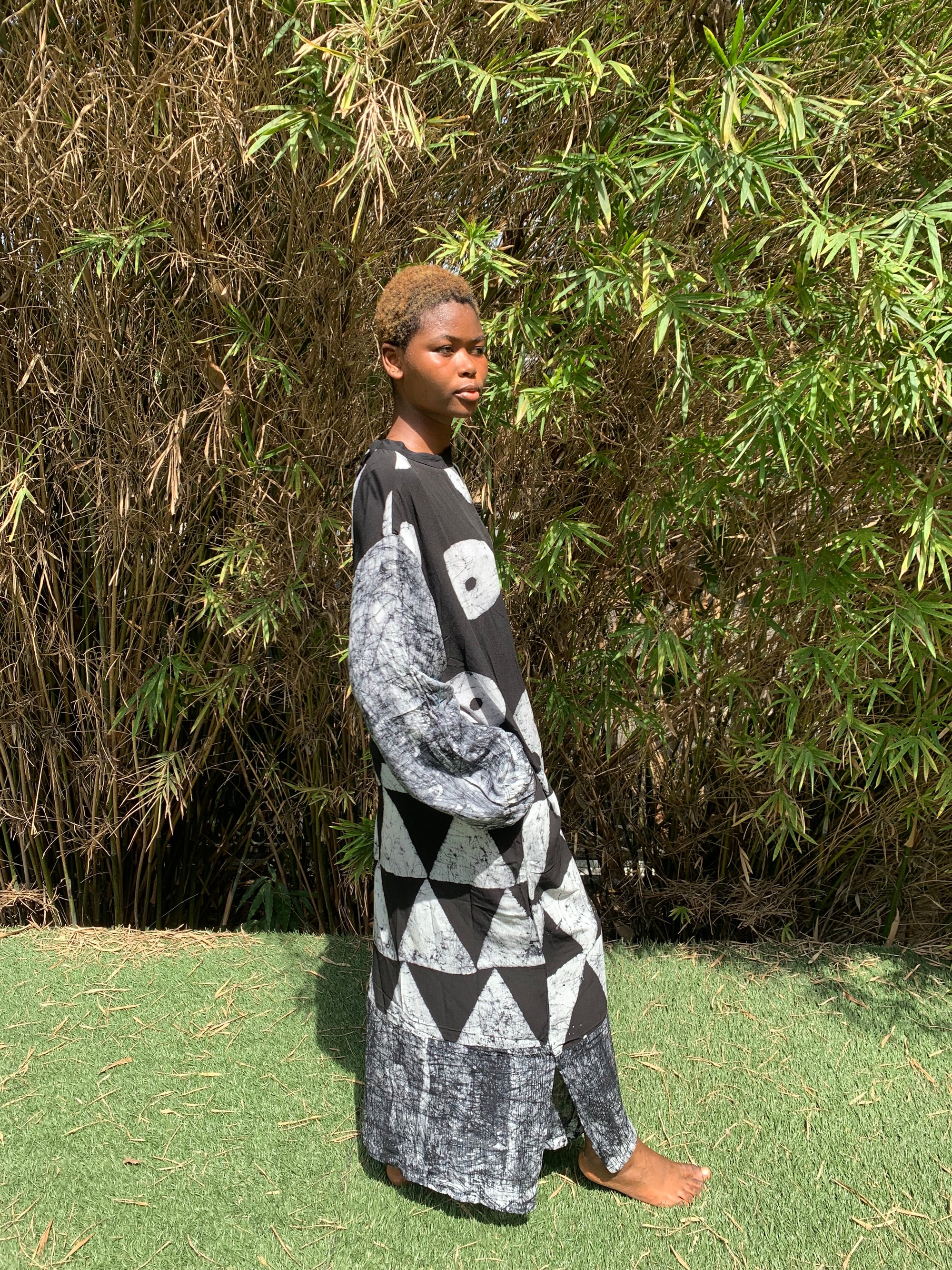 black and white multiprint chiffon slip dress
