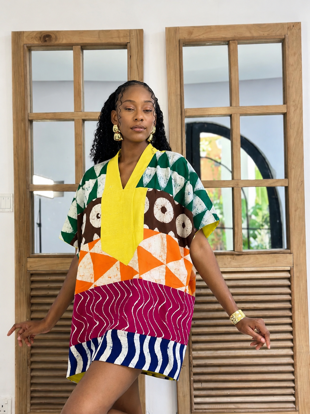 bright multicolored mini agbada with asooke collar