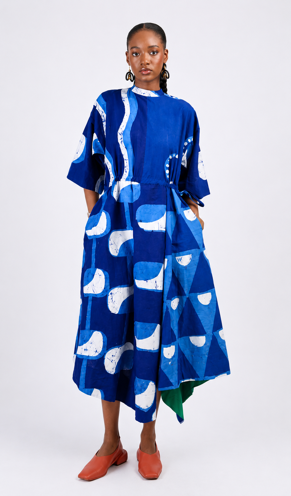 White and Blue Midi Iro Dress