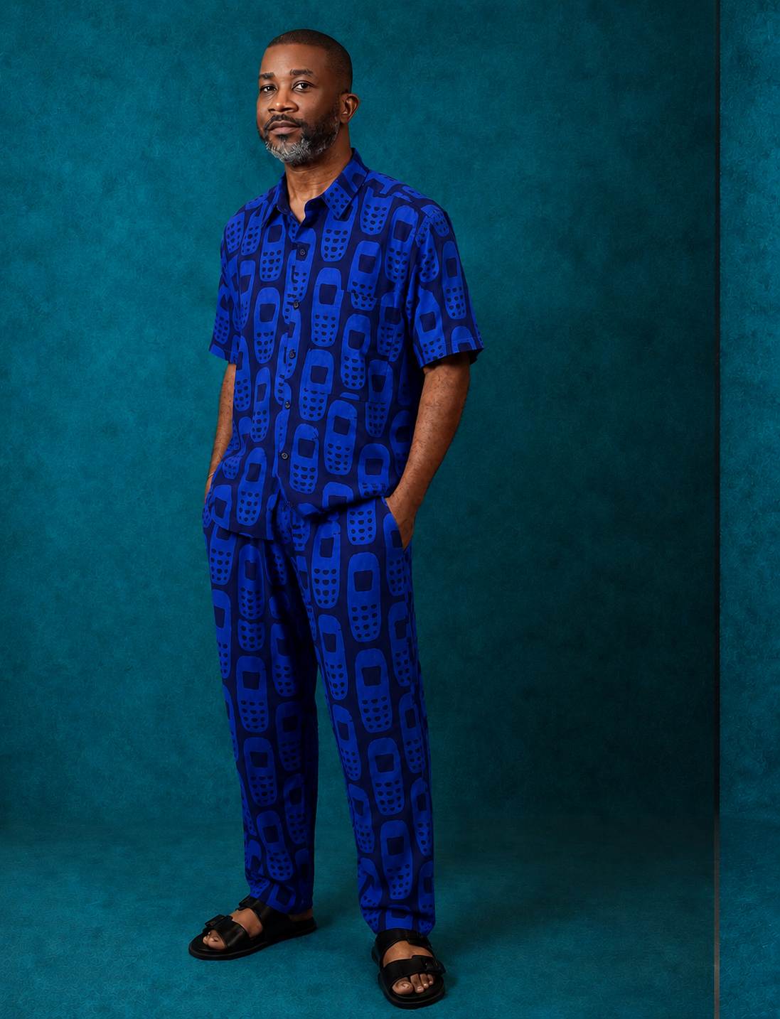 OBI MOBILE PHONE BLUE AND NAVY BLUE LOUNGE TROUSERS