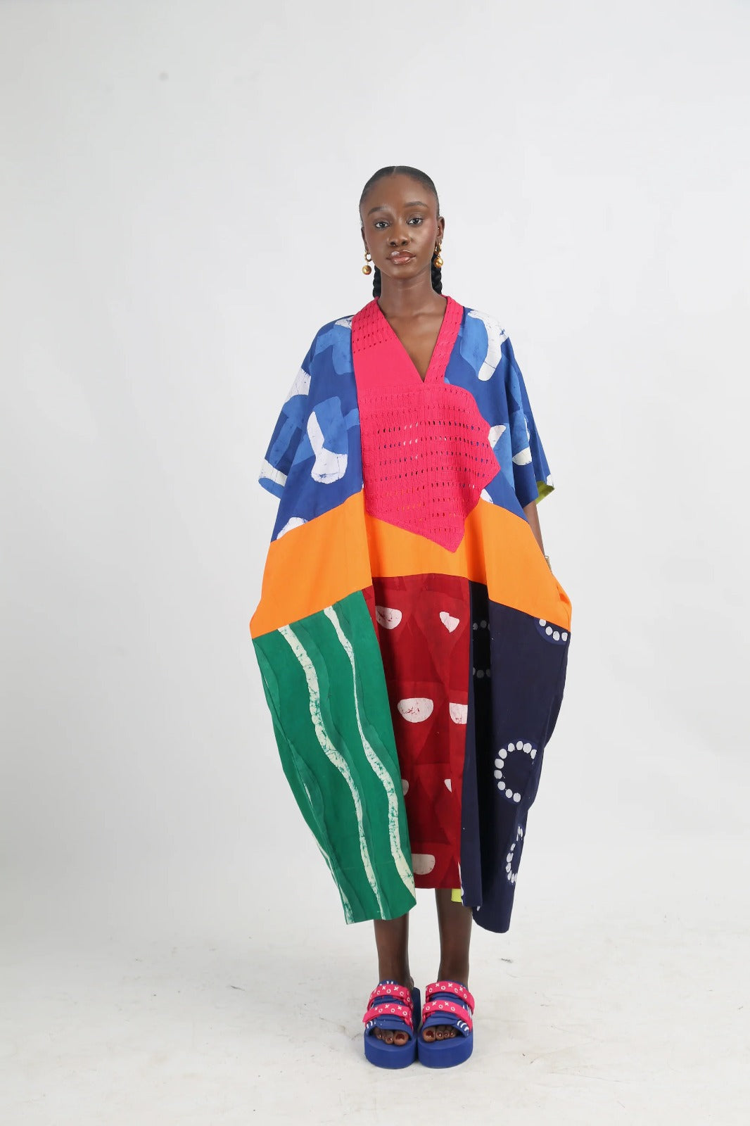 white and blue multicolour agbada with asooke collar