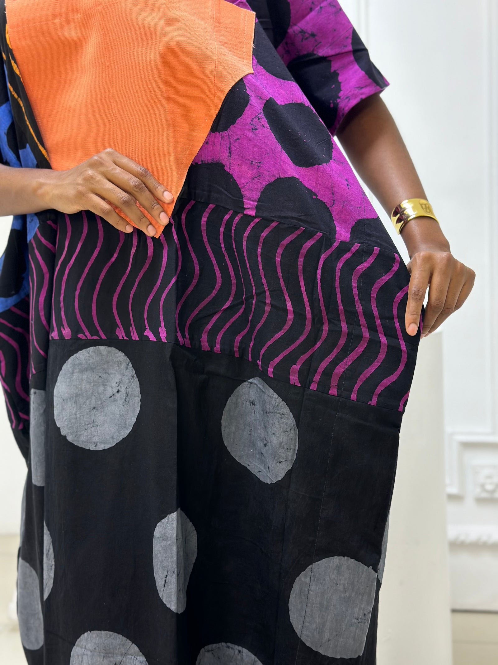 blue and black multicolour agbada with peach asooke 