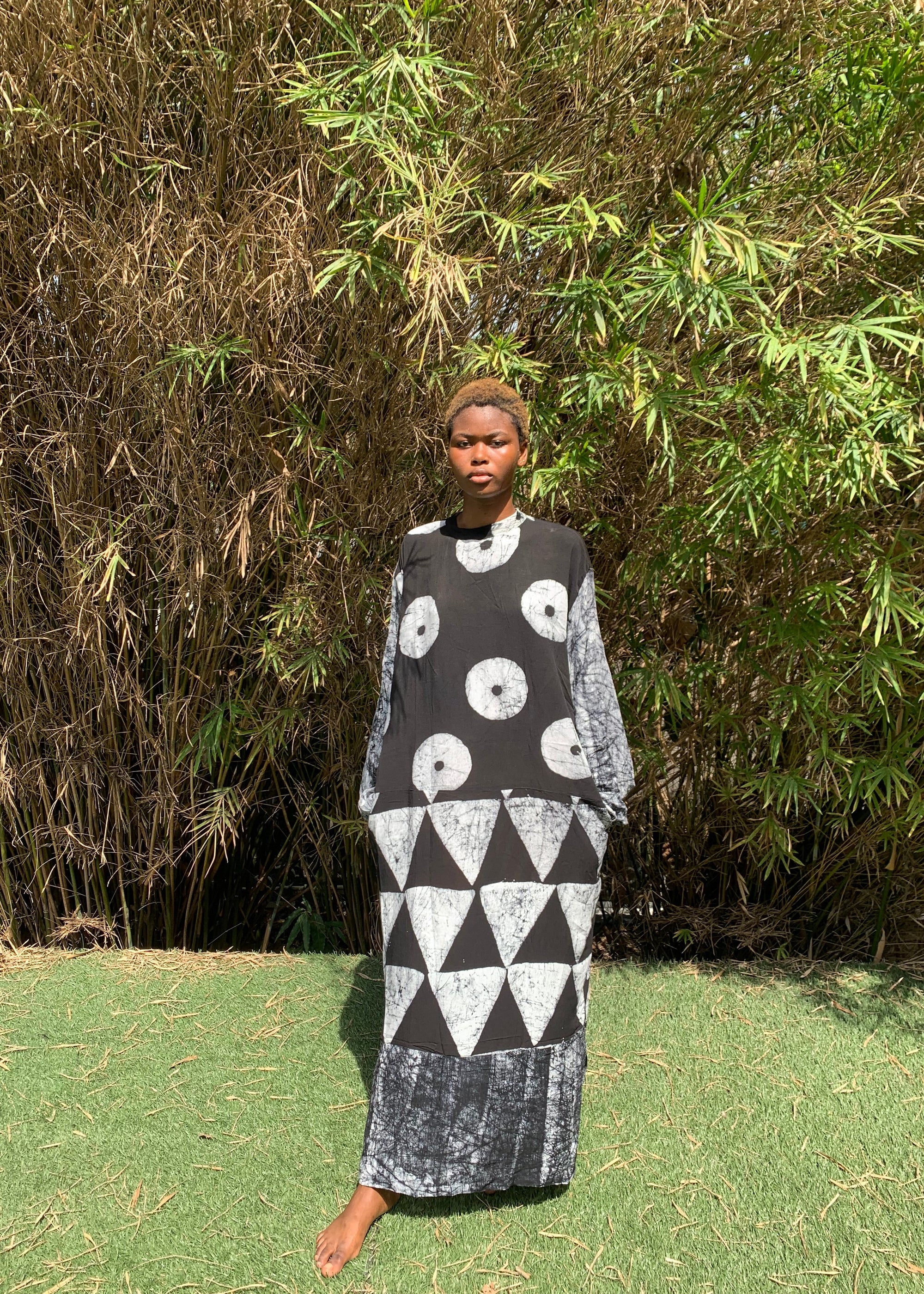 black and white multiprint chiffon slip dress