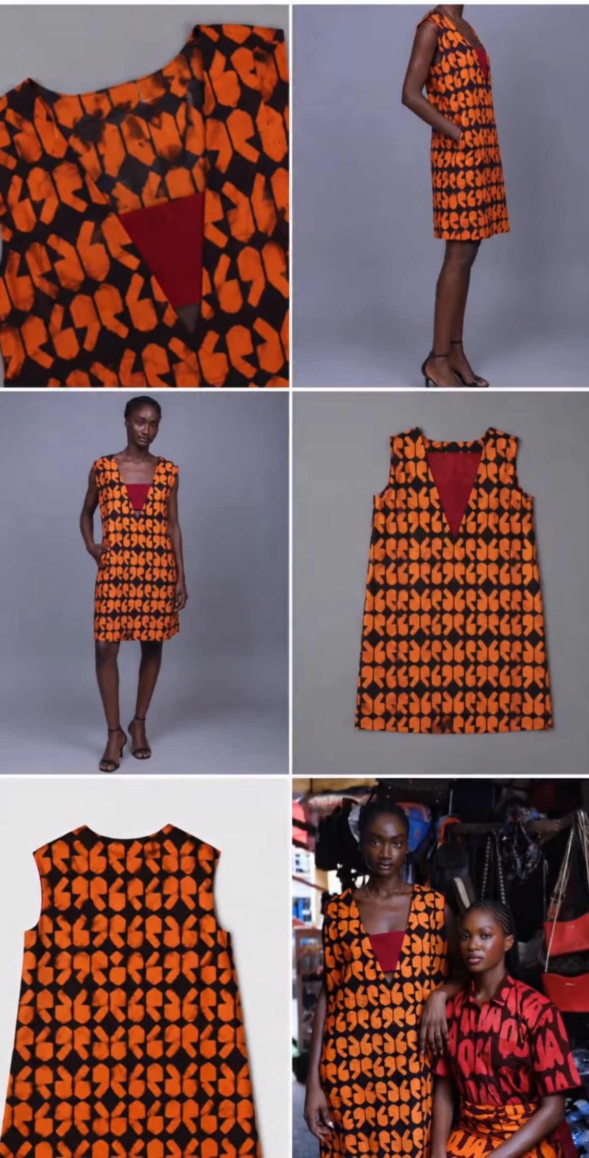 69 ORANGE AND BROWN V-DRESS