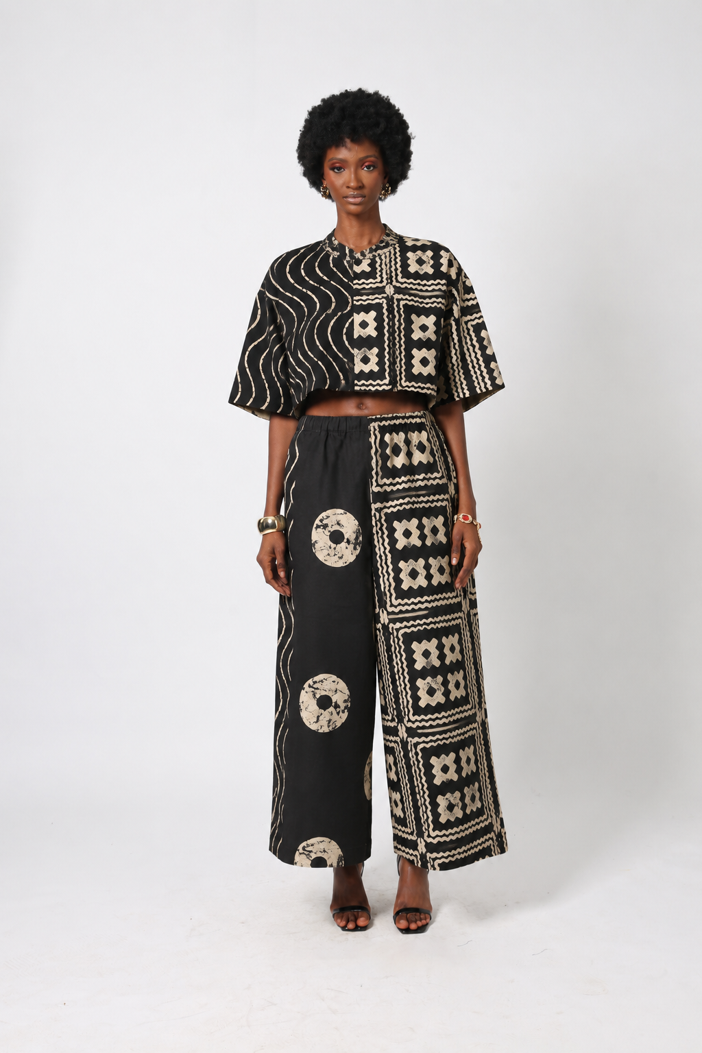 black and white circle multiprint culottes
