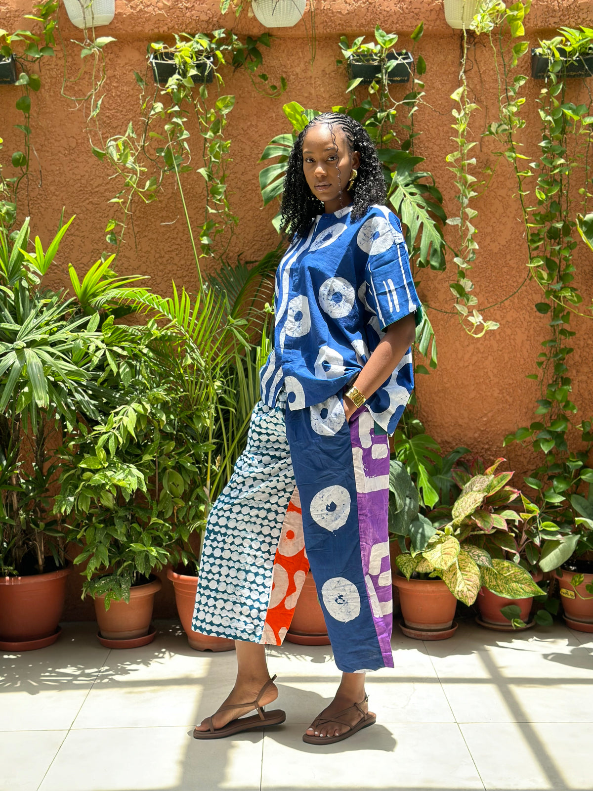 teal and white multicolour culottes 