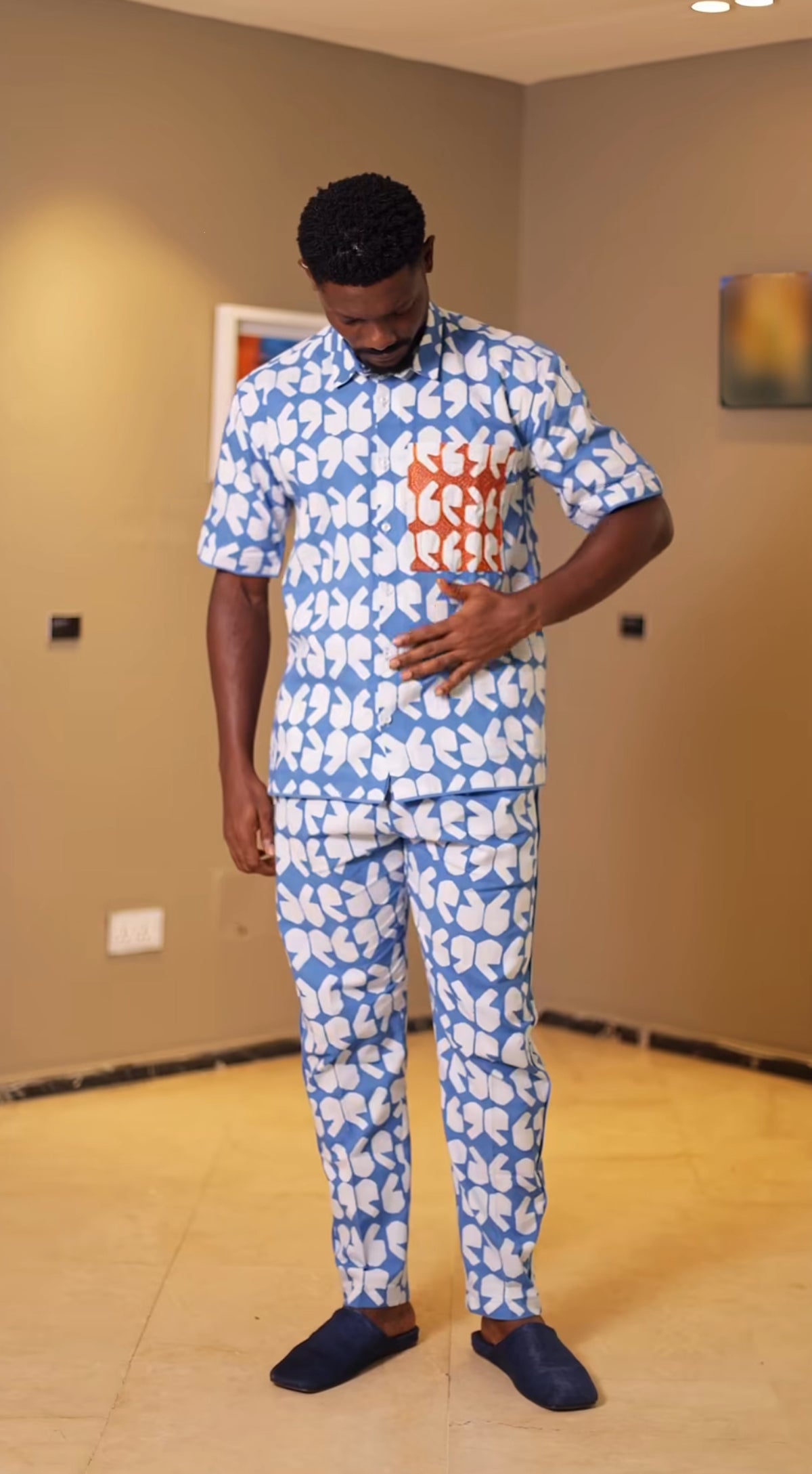 69 LIGHT BLUE AND WHITE LOUNGE TROUSERS