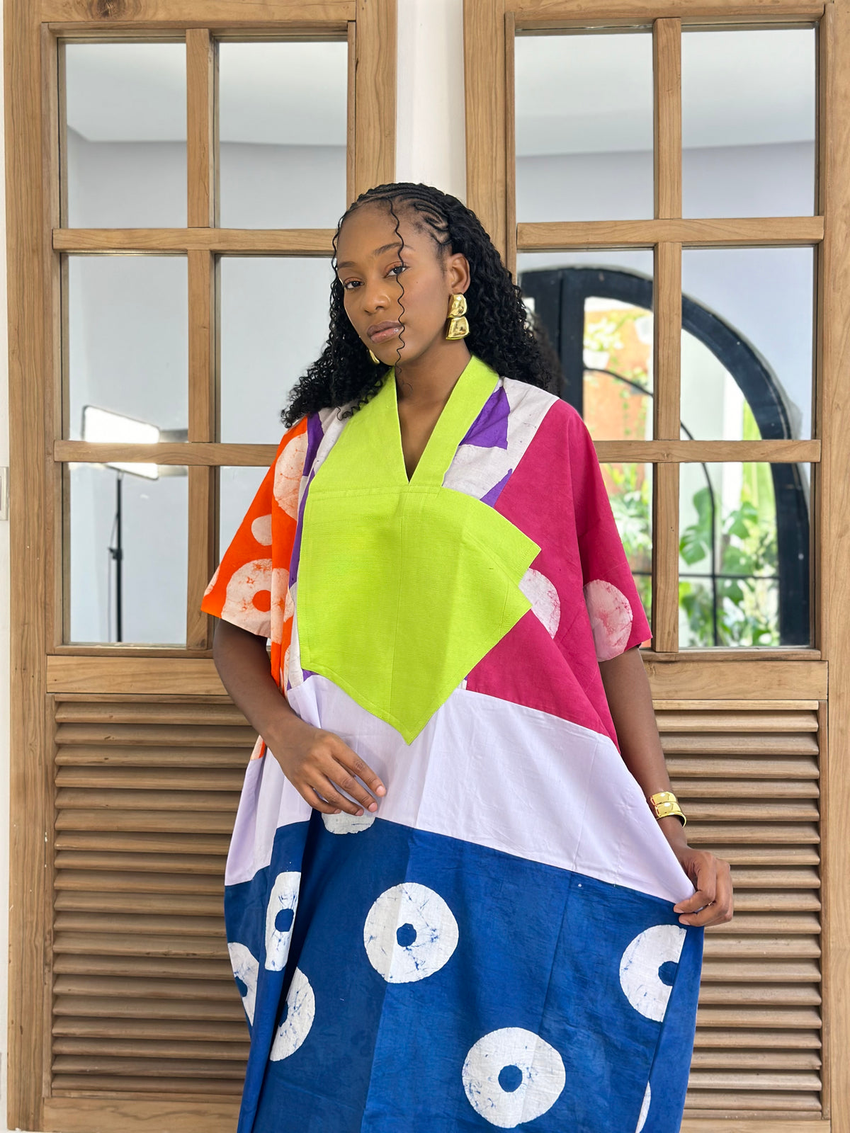 lilac and white multicolour midi agbada with asooke collar 