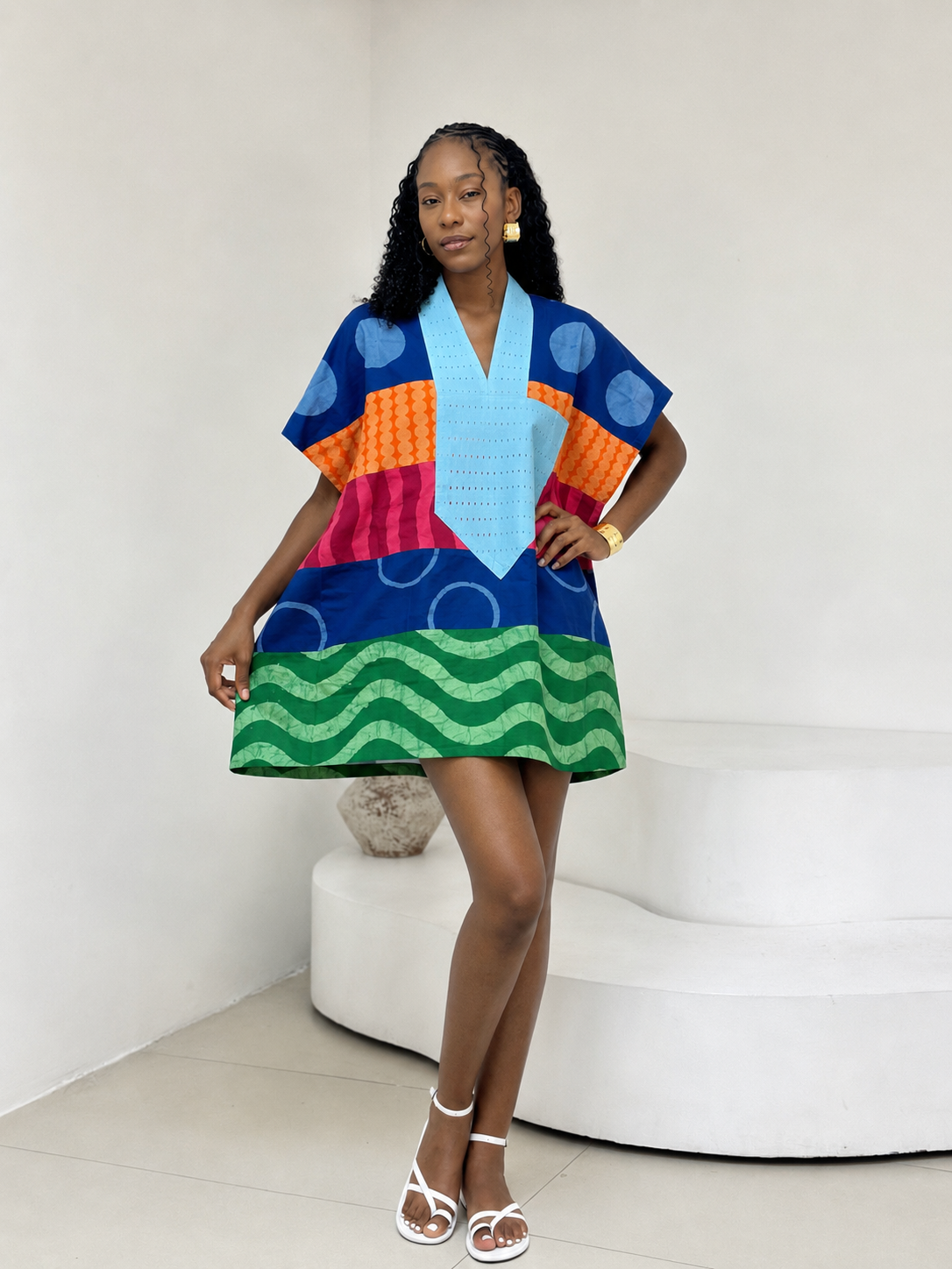 blue and blue multicoloured mini agbada with asooke collar