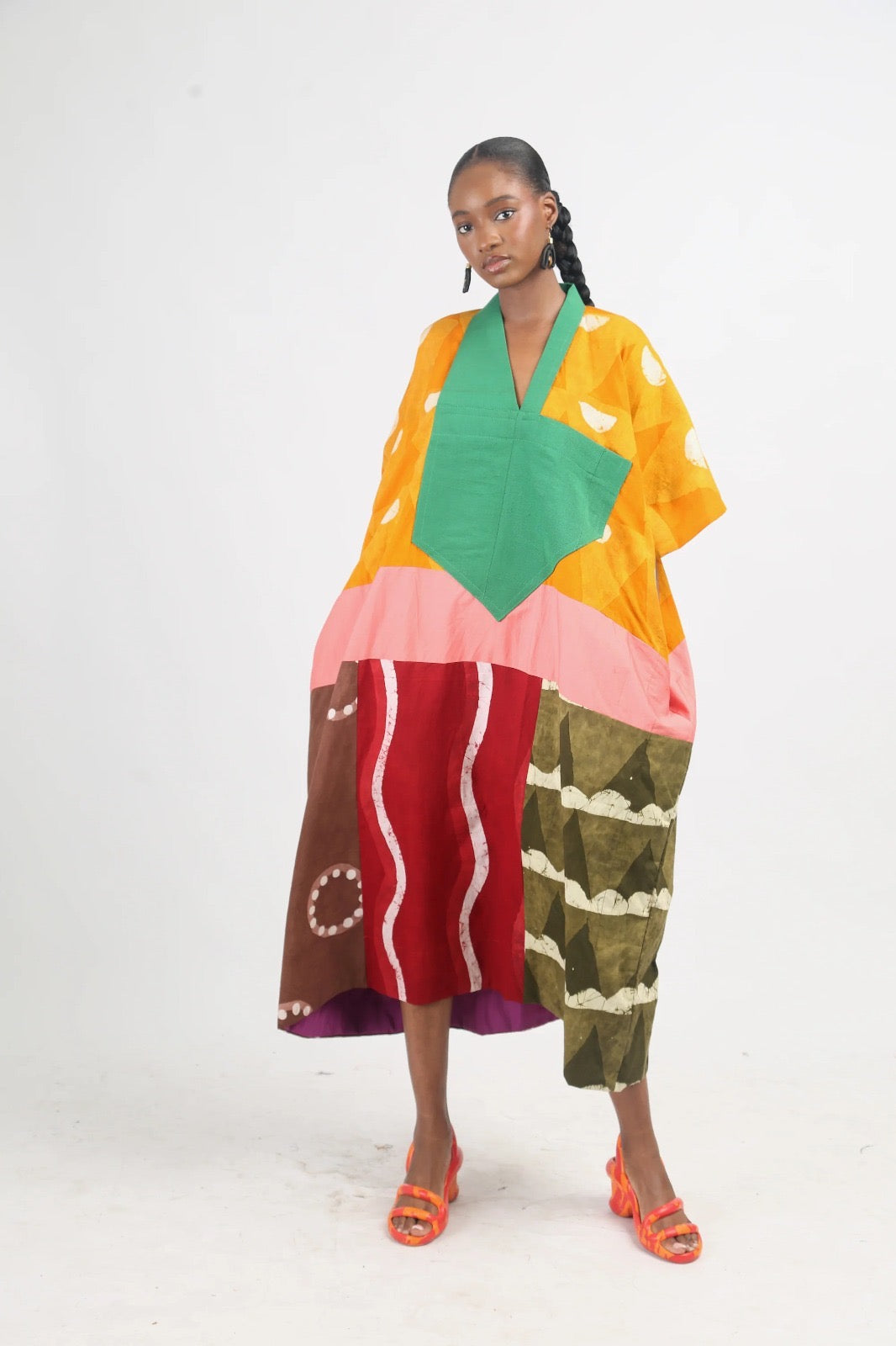 golden yellow multicolour midi agbada with asooke collar