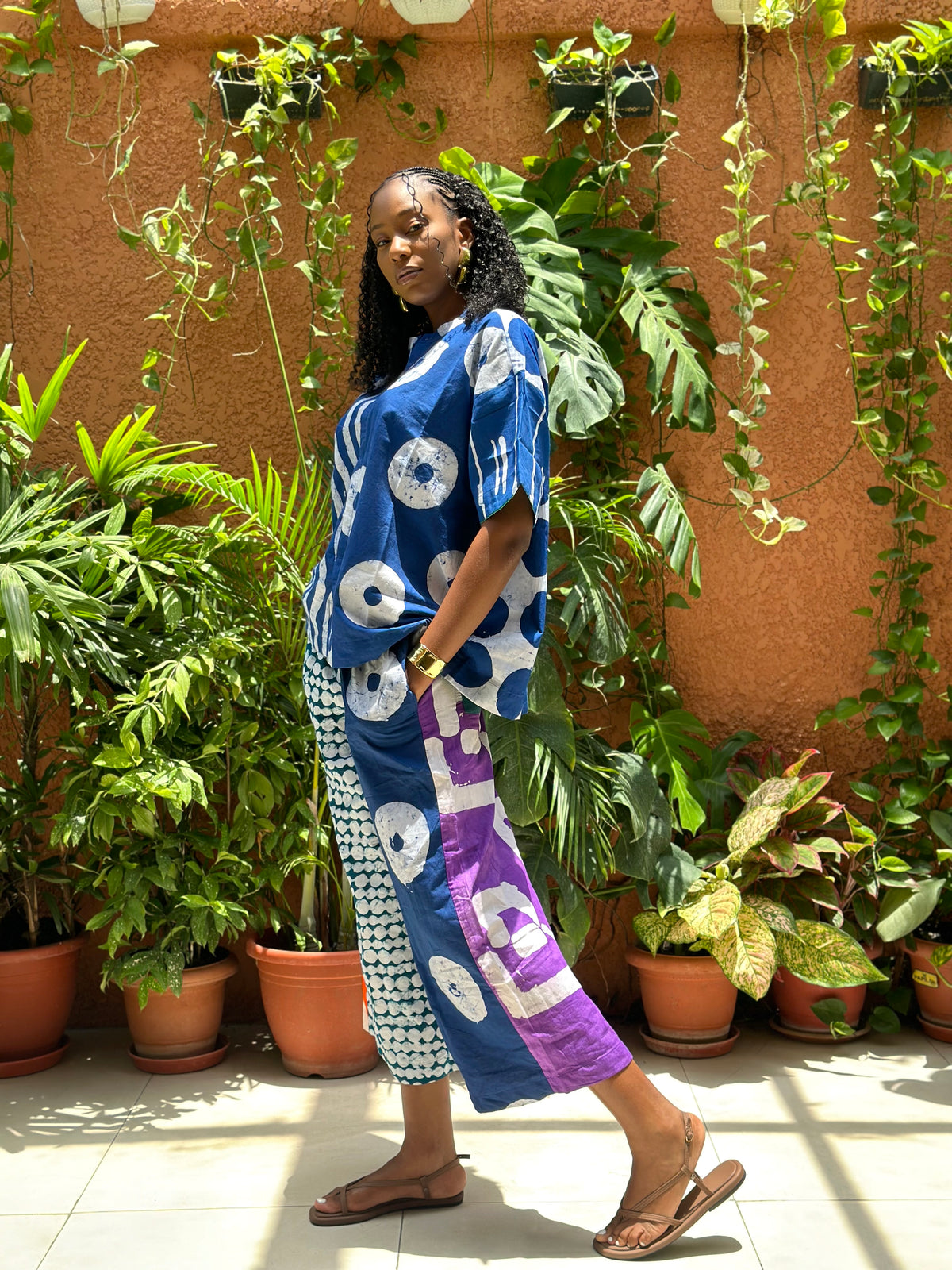 teal and white multicolour culottes 