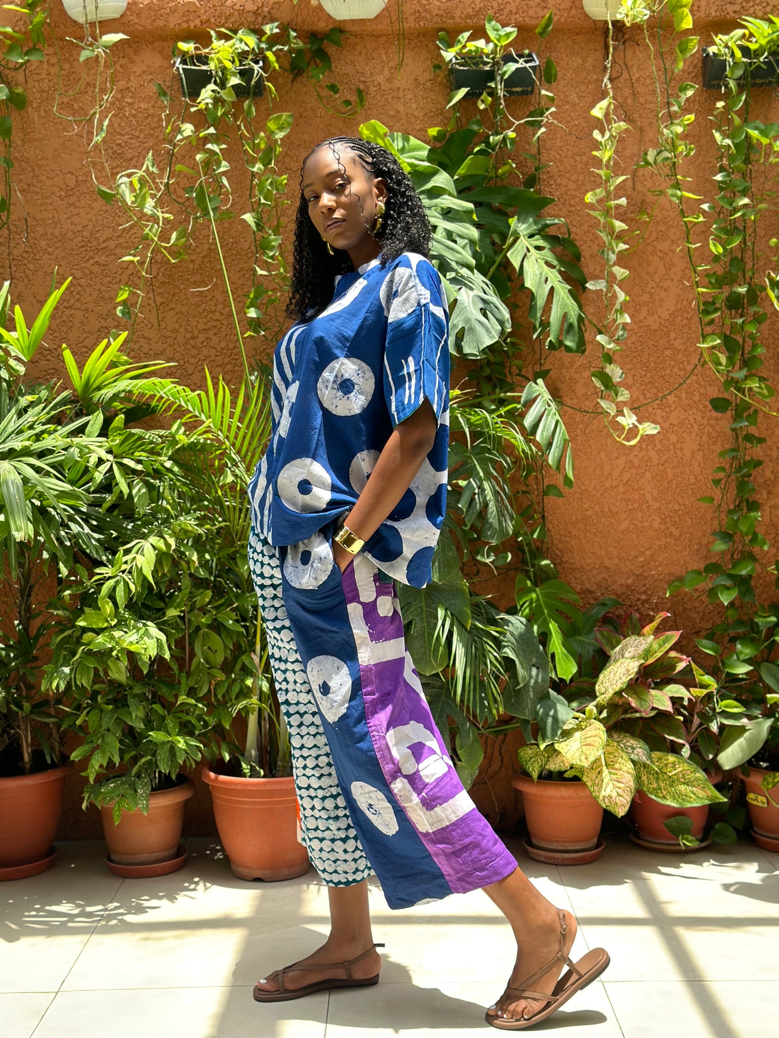 teal and white multicolour culottes 