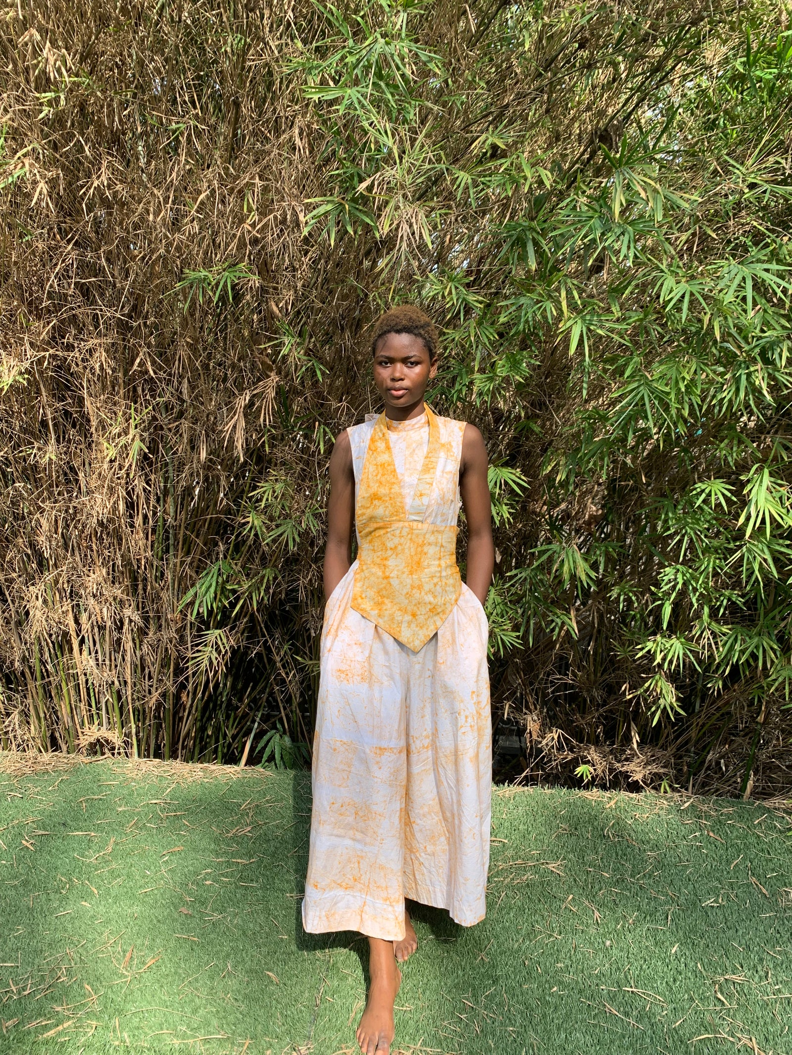 peach and white crackle jumpsuit