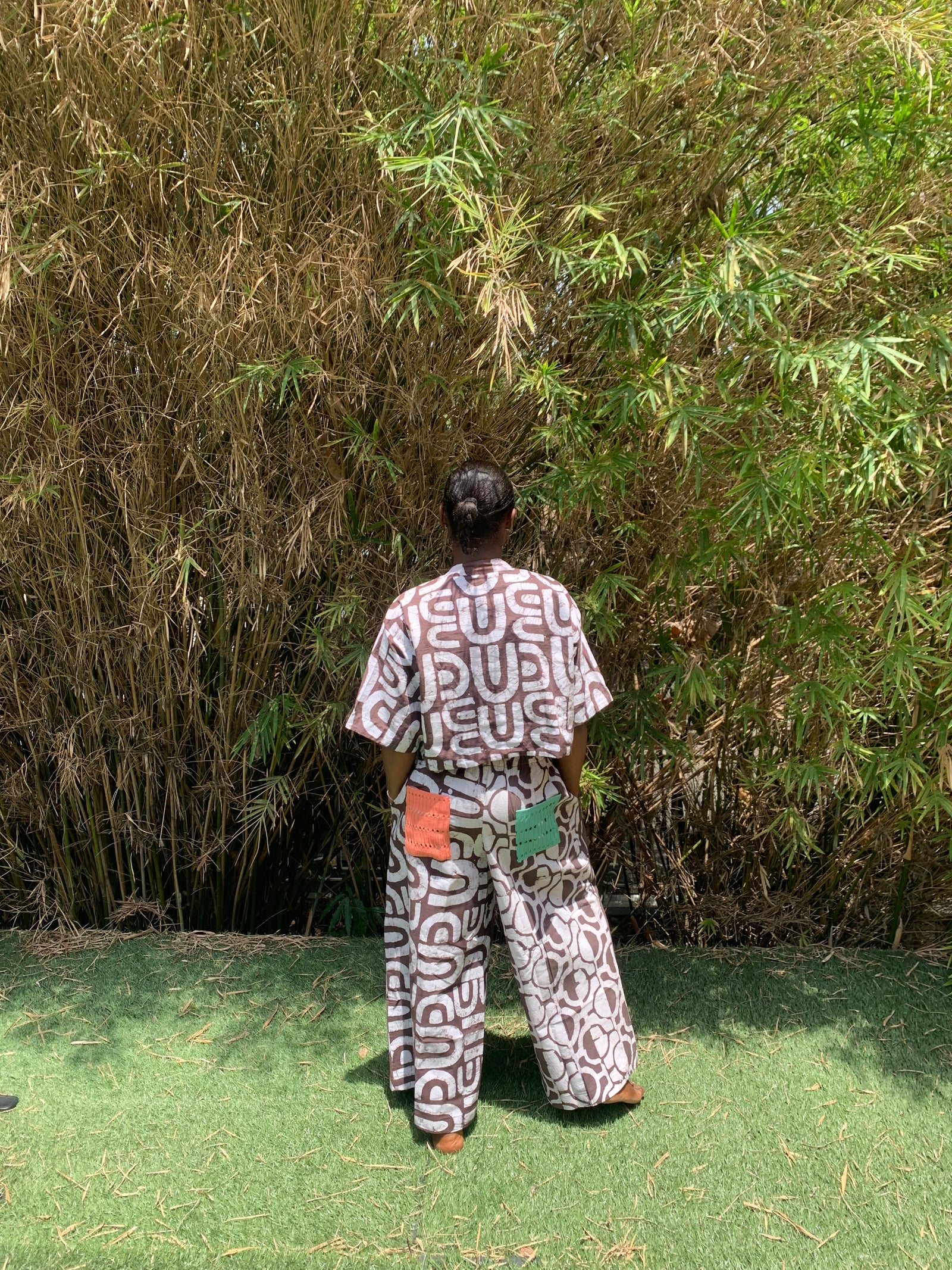 brown and white thin stripe multiprint crop shirt