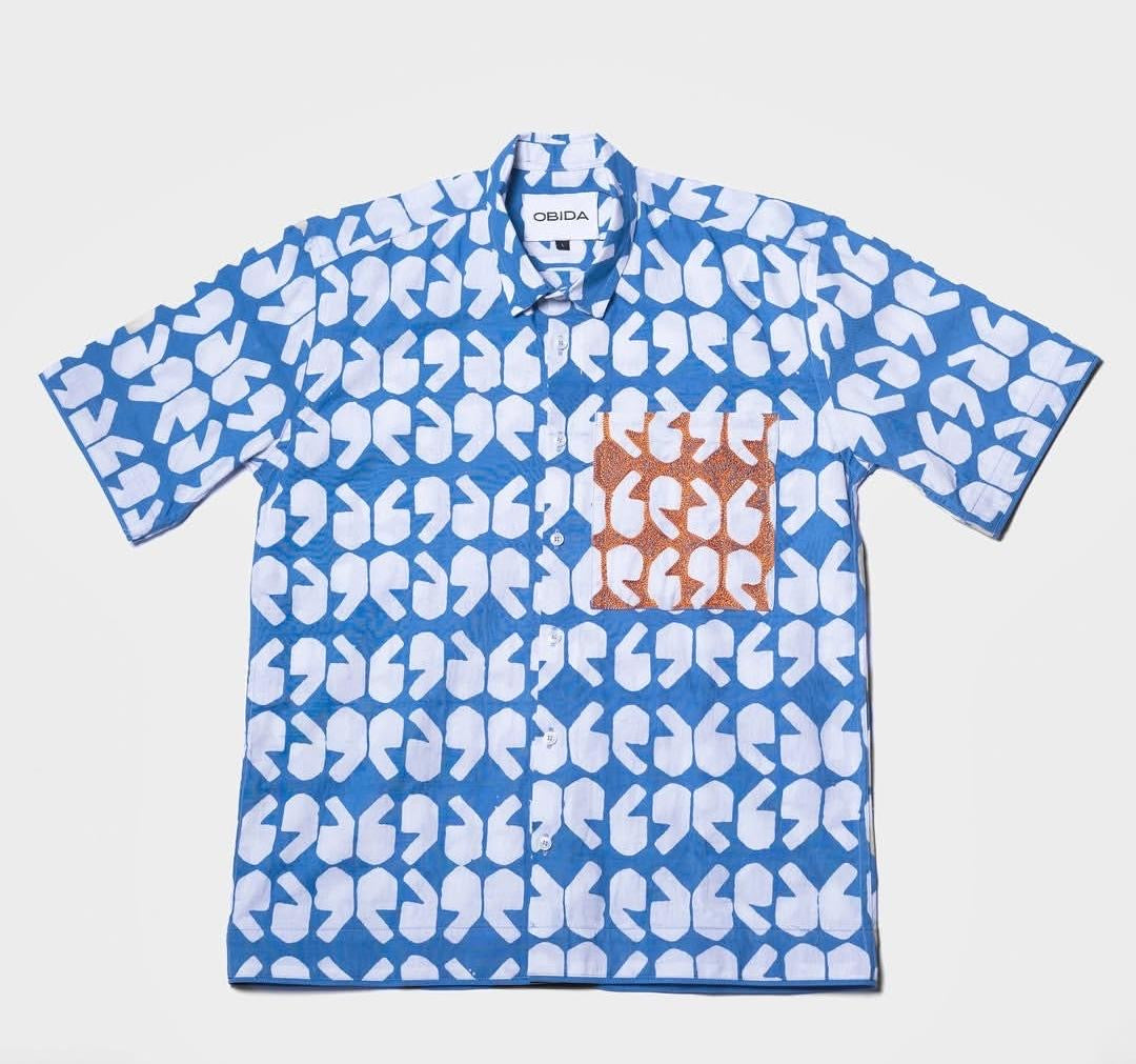 69 LIGHT BLUE AND WHITE SHORT SLEEVE SHIRT WITH EMBROIDERY POCKET