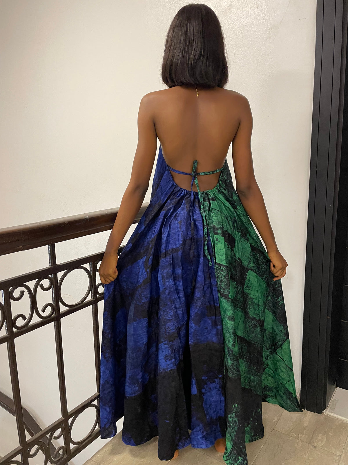 TWO-TONED HALTER NECK DRESS